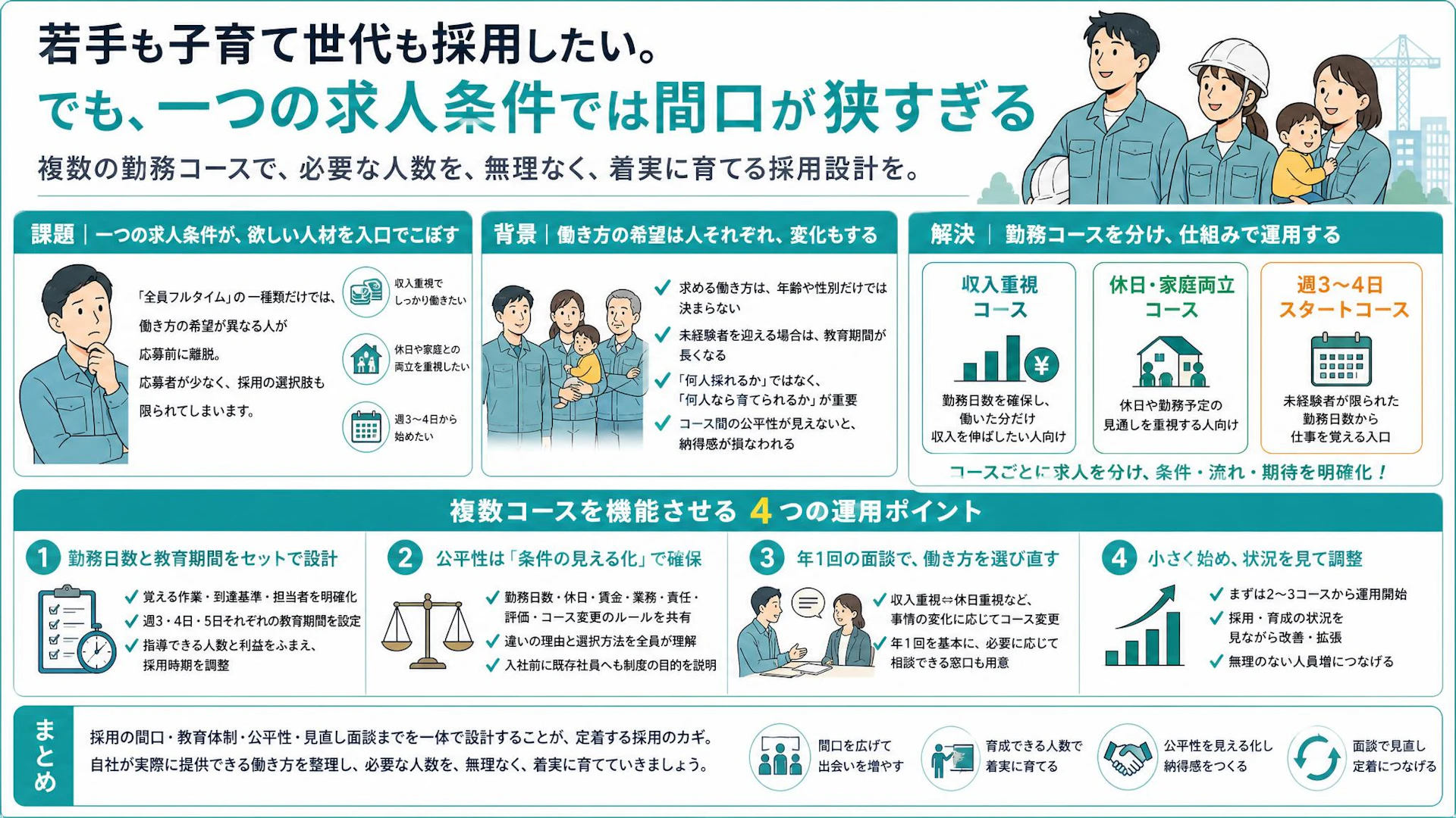 「全員週5日」で人材を逃していないか？専門工事会社の採用を広げる勤務コース設計