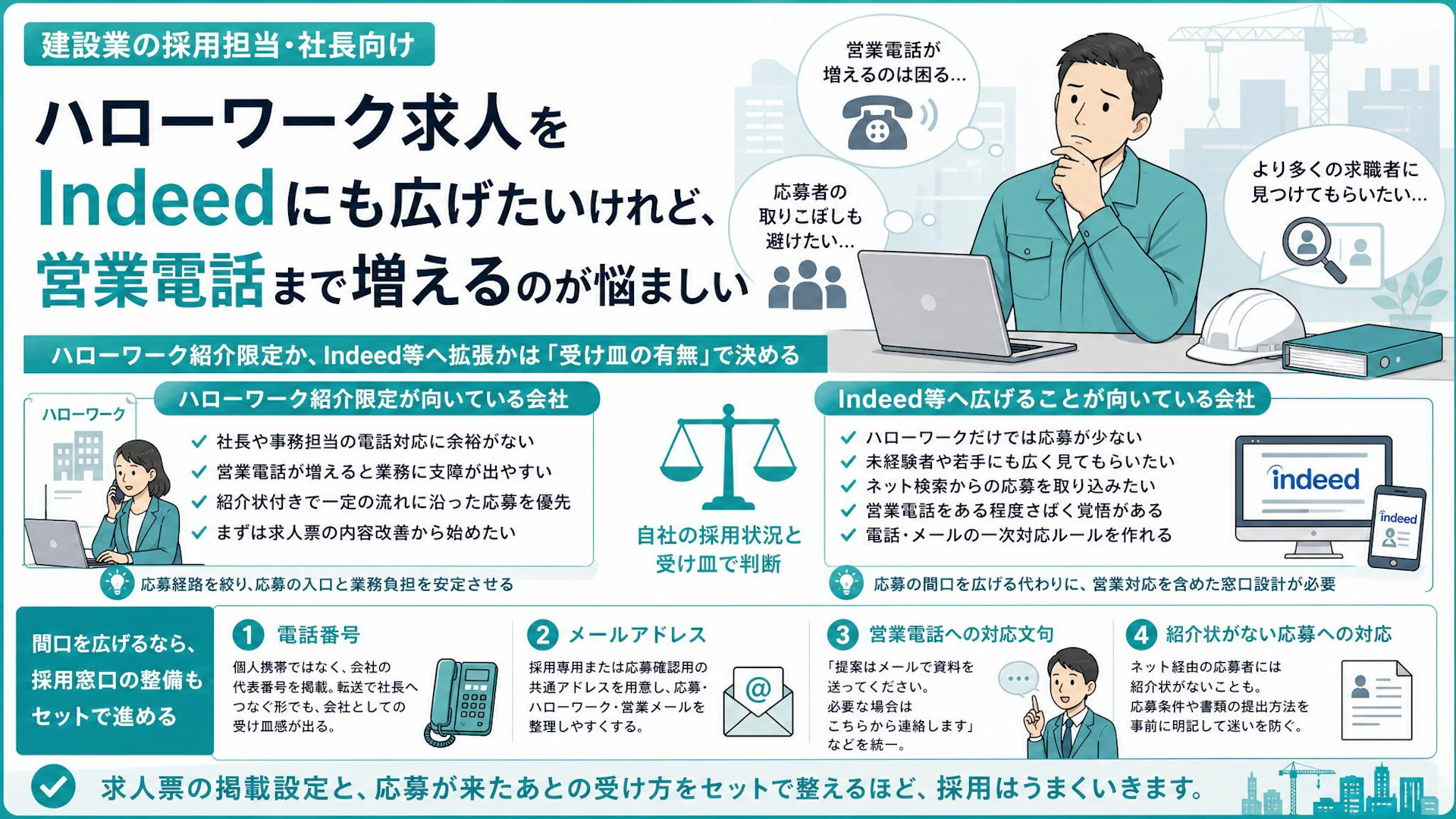 Indeedに広げると営業電話が埋もれる？足場会社がハローワーク求人の公開範囲で迷った話