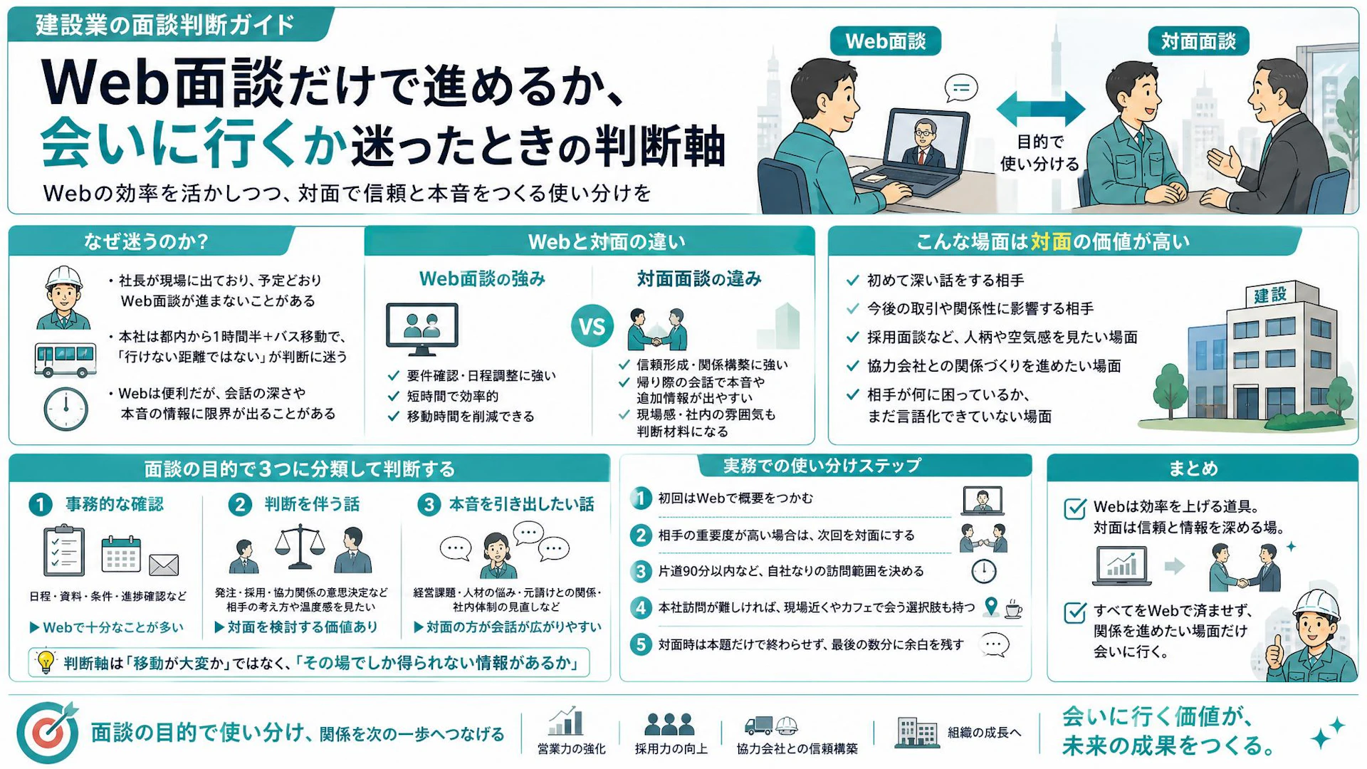 片道1時間半でも会いに行くべきか？建設業のWeb面談と対面の使い分け