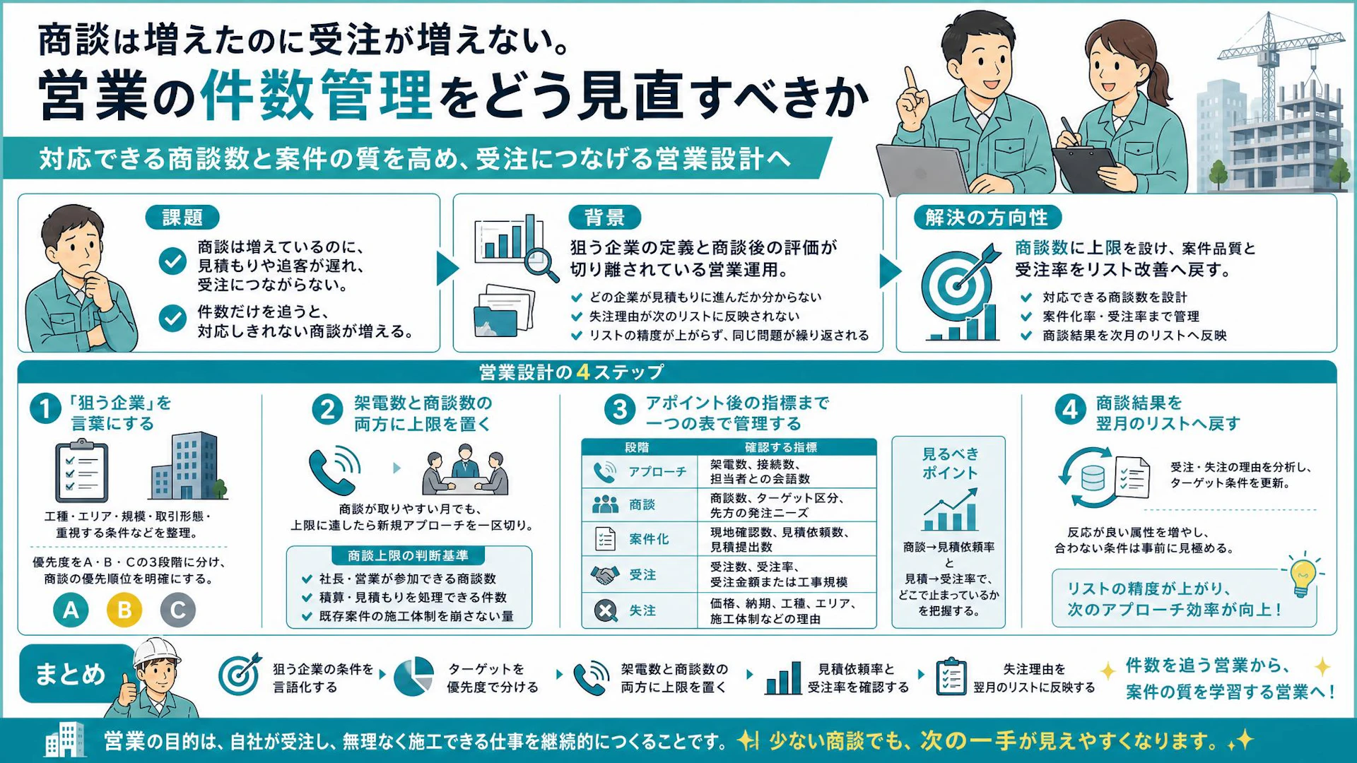 「商談6件は多すぎる」専門工事会社の本音から考える、受注率を高める新規営業設計