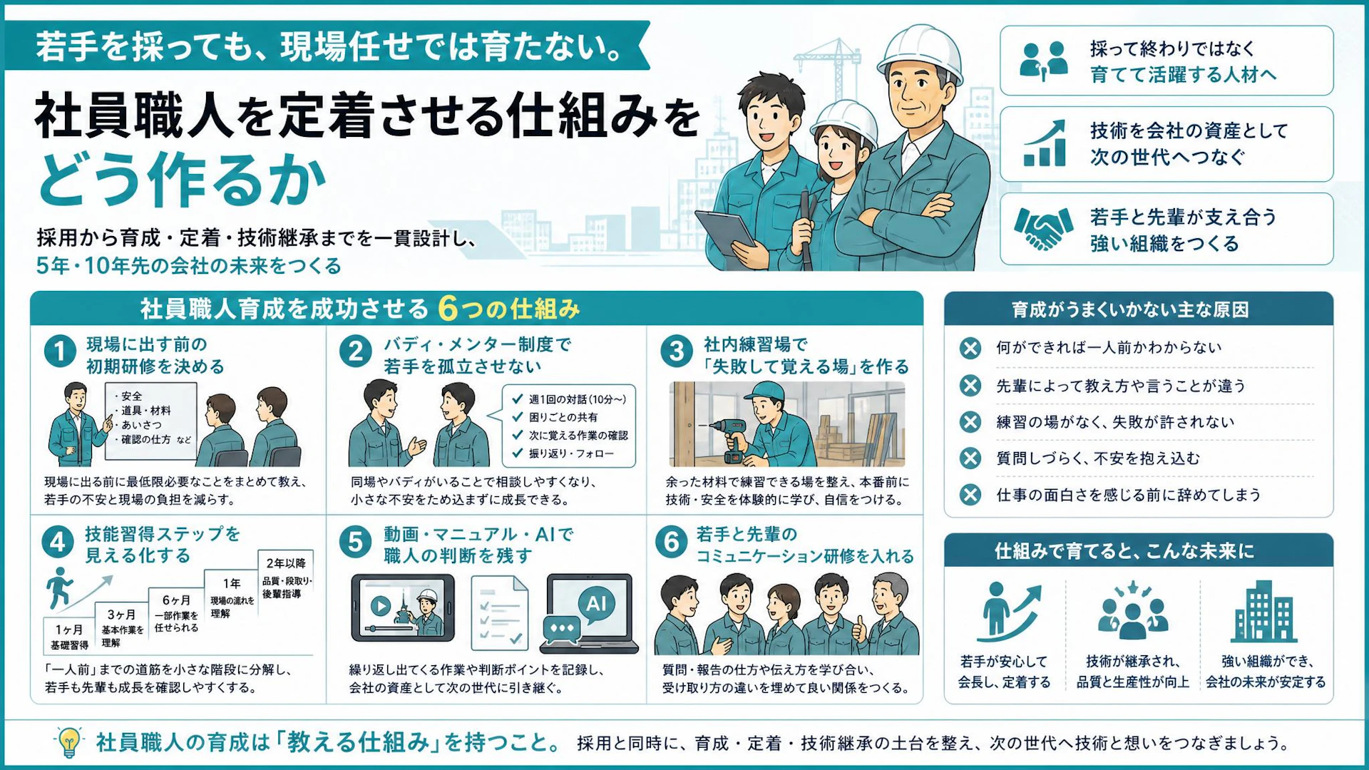 「見て覚えろ」では若手職人が残らない｜社員職人を5年で育てる内装会社の教育設計