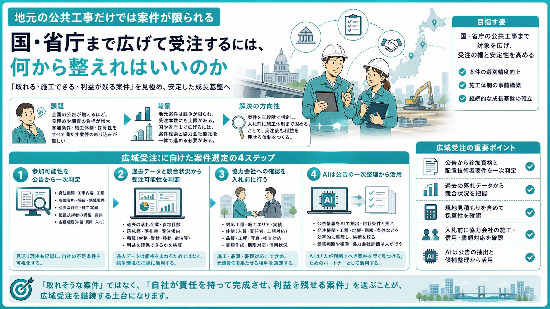 全国の公共工事は「取れそう」で選ばない｜5人の建設会社が挑む広域入札の案件選定
