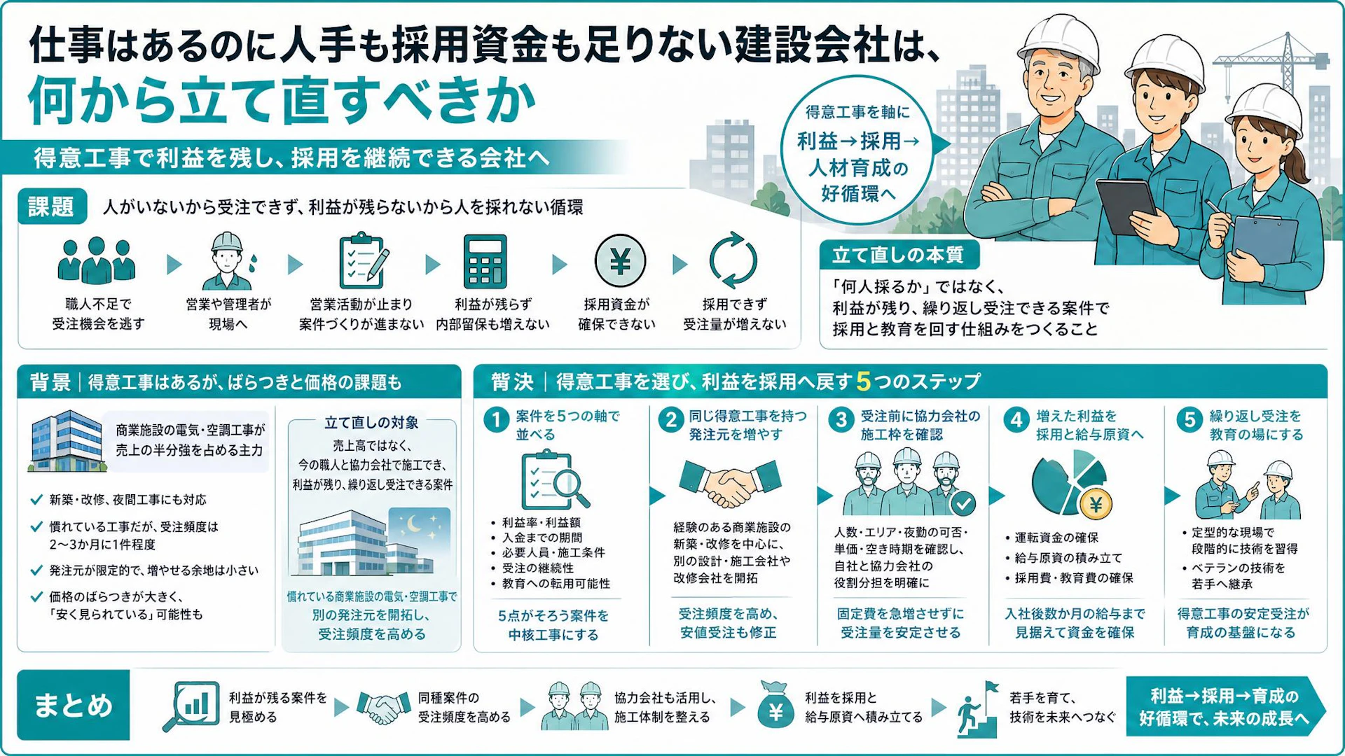 仕事はあるのに人を採れない。電気工事会社が得意案件の利益を採用原資に変える順序