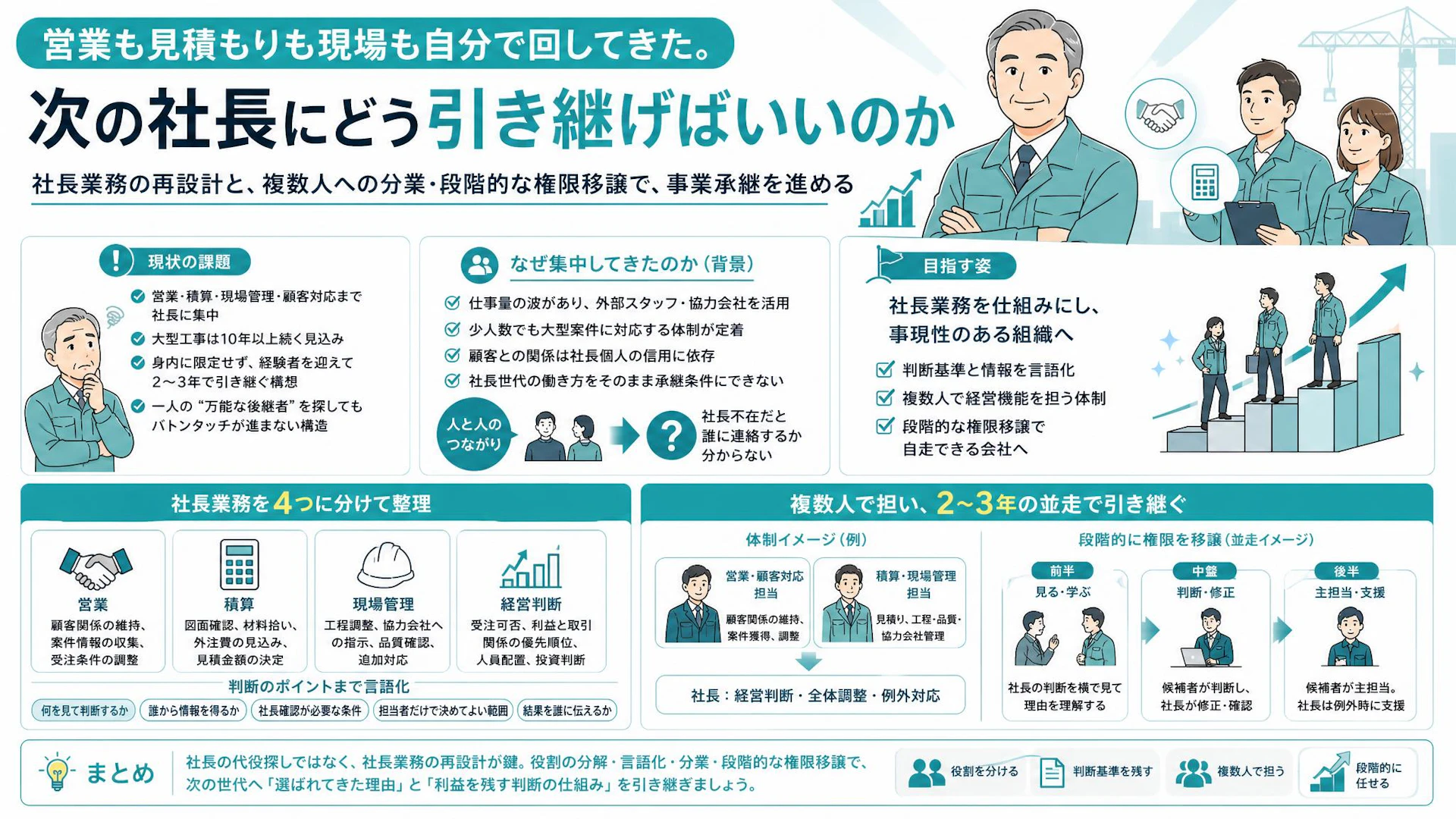 「後継者一人に全部は無理」社長ワンオペの専門工事会社が事業承継で先に分けた4つの仕事