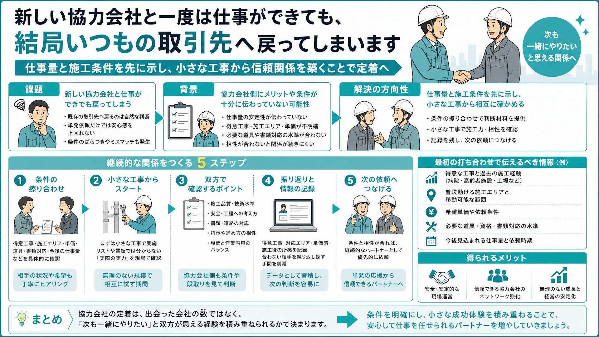 「一度来ても、元の取引先へ戻ってしまう」協力会社が定着しない設備工事会社の突破口