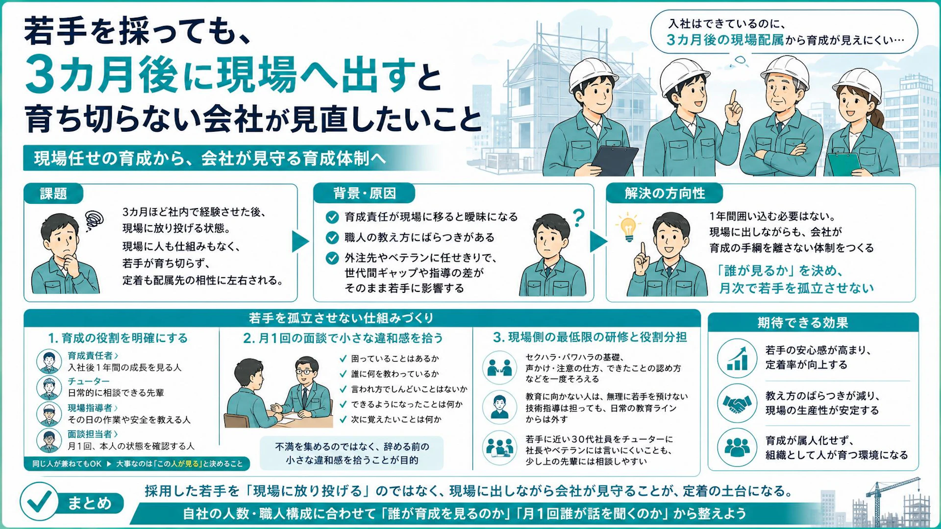 3カ月で現場に放り投げていないか　若手職人が辞める前に作る育成担当と月次面談