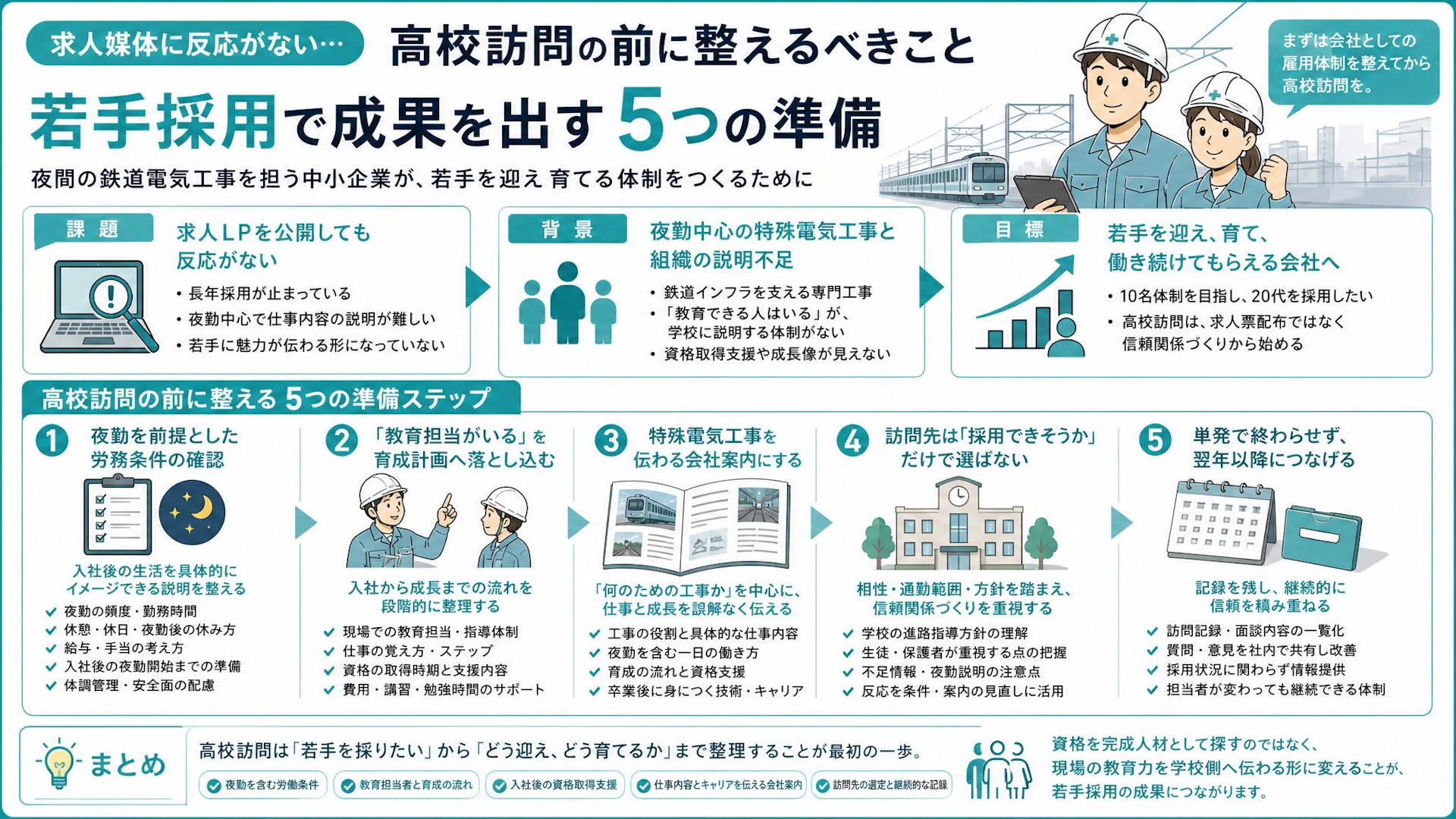 高校新卒採用は訪問前が肝心——夜勤中心の専門工事会社が整えるべき5つの準備
