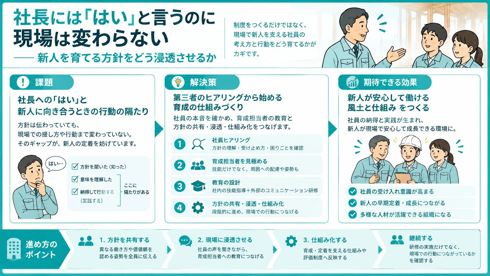 社長には「はい」、現場では？建設業の新人を支える育成担当者の育て方