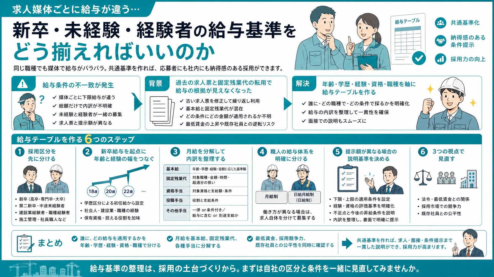 建設会社の求人給与、なぜ媒体ごとに違う？第二新卒・経験者を分ける給与テーブルの作り方