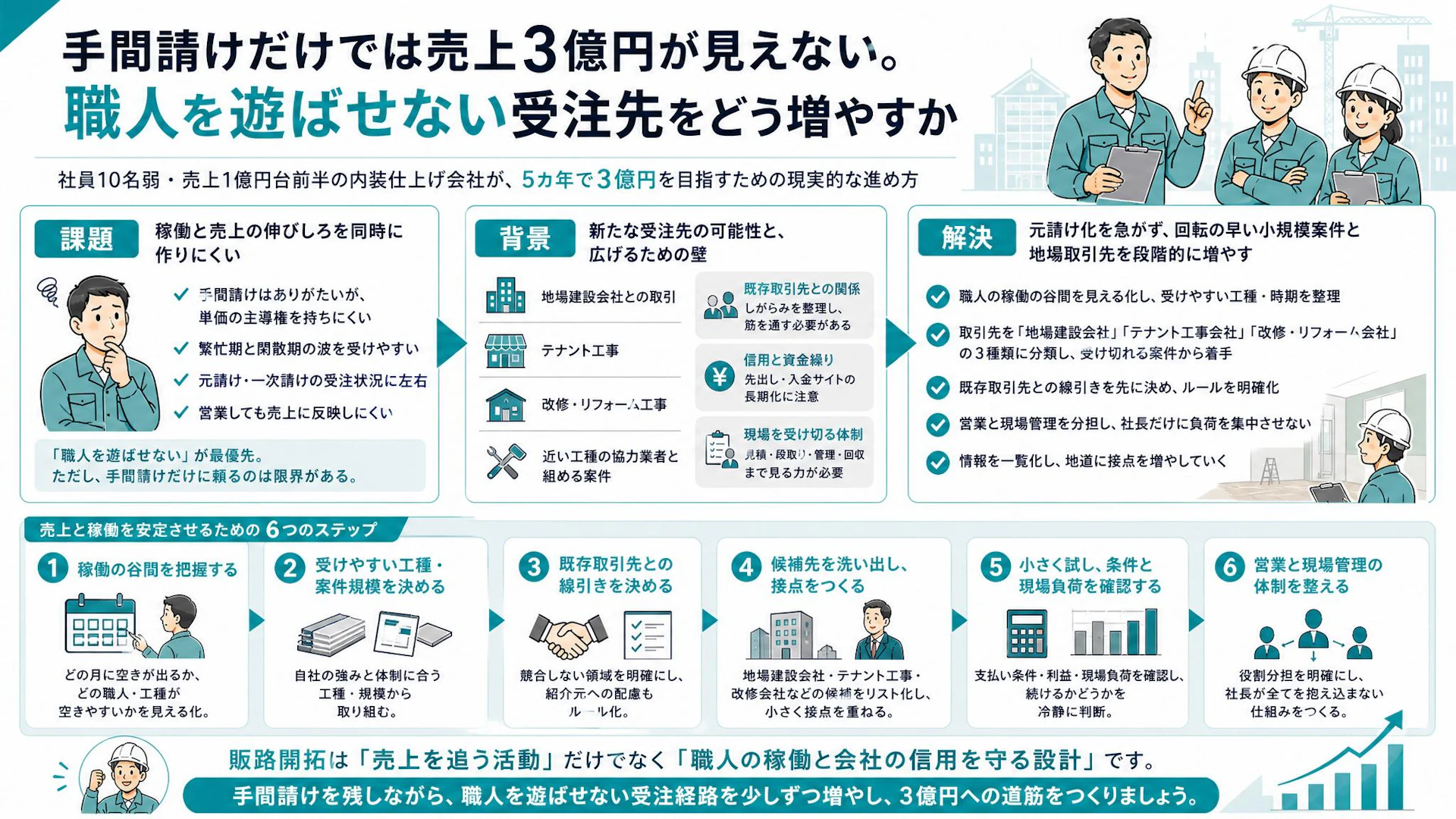 「職人を遊ばせない」10名弱の内装会社が手間請け依存を減らす受注戦略