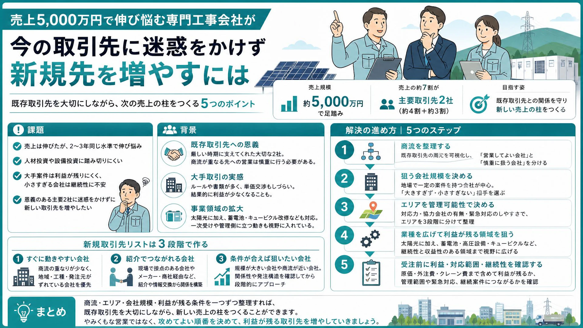 主要2社で売上7割、でも伸ばしたい｜九州の太陽光工事会社に学ぶ角が立たない新規開拓