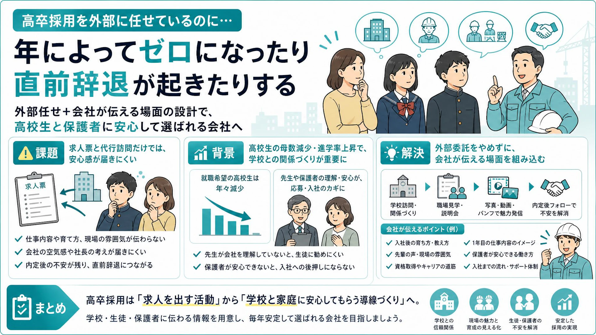 高卒採用を丸投げしても応募ゼロ…専門工事会社が見直すべき学校・保護者への伝え方