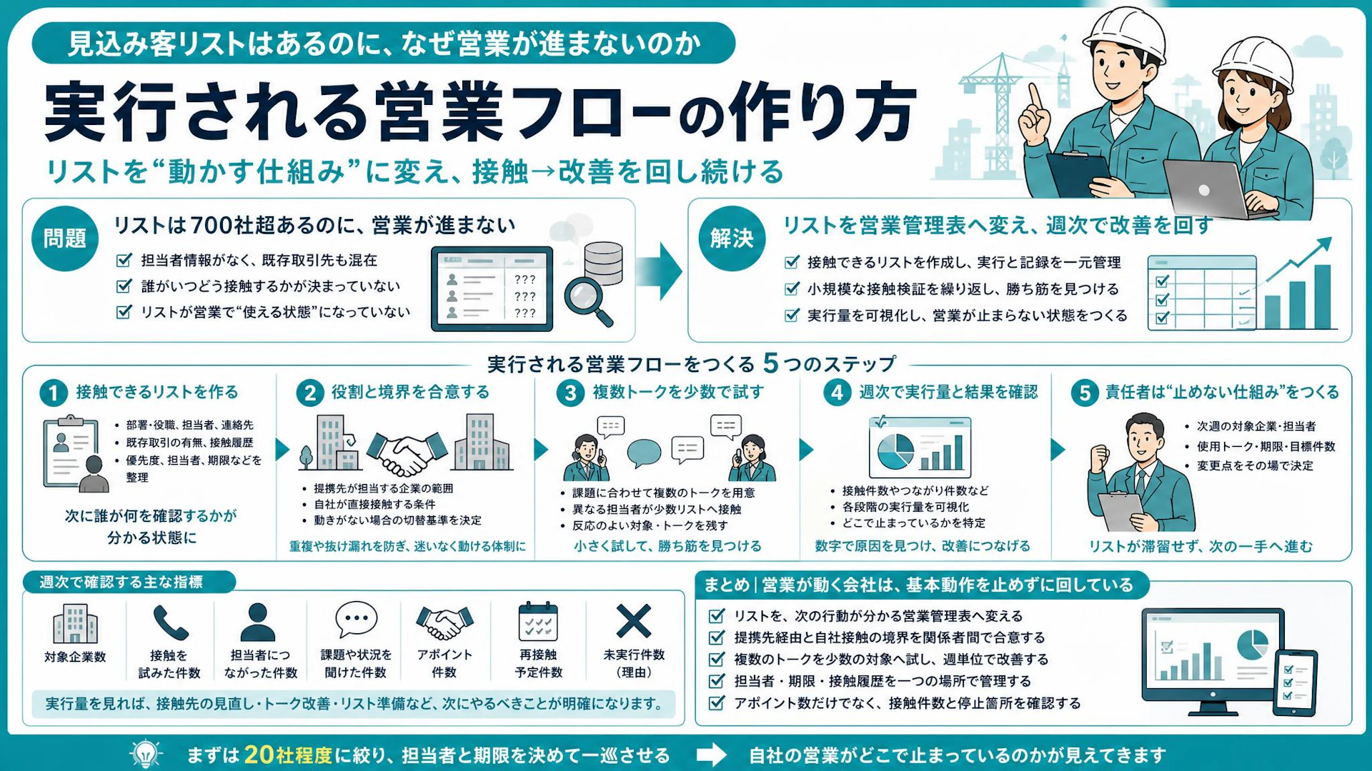 見込み客700社でも営業が進まない──建設会社がリストを動かす管理表と週次改善