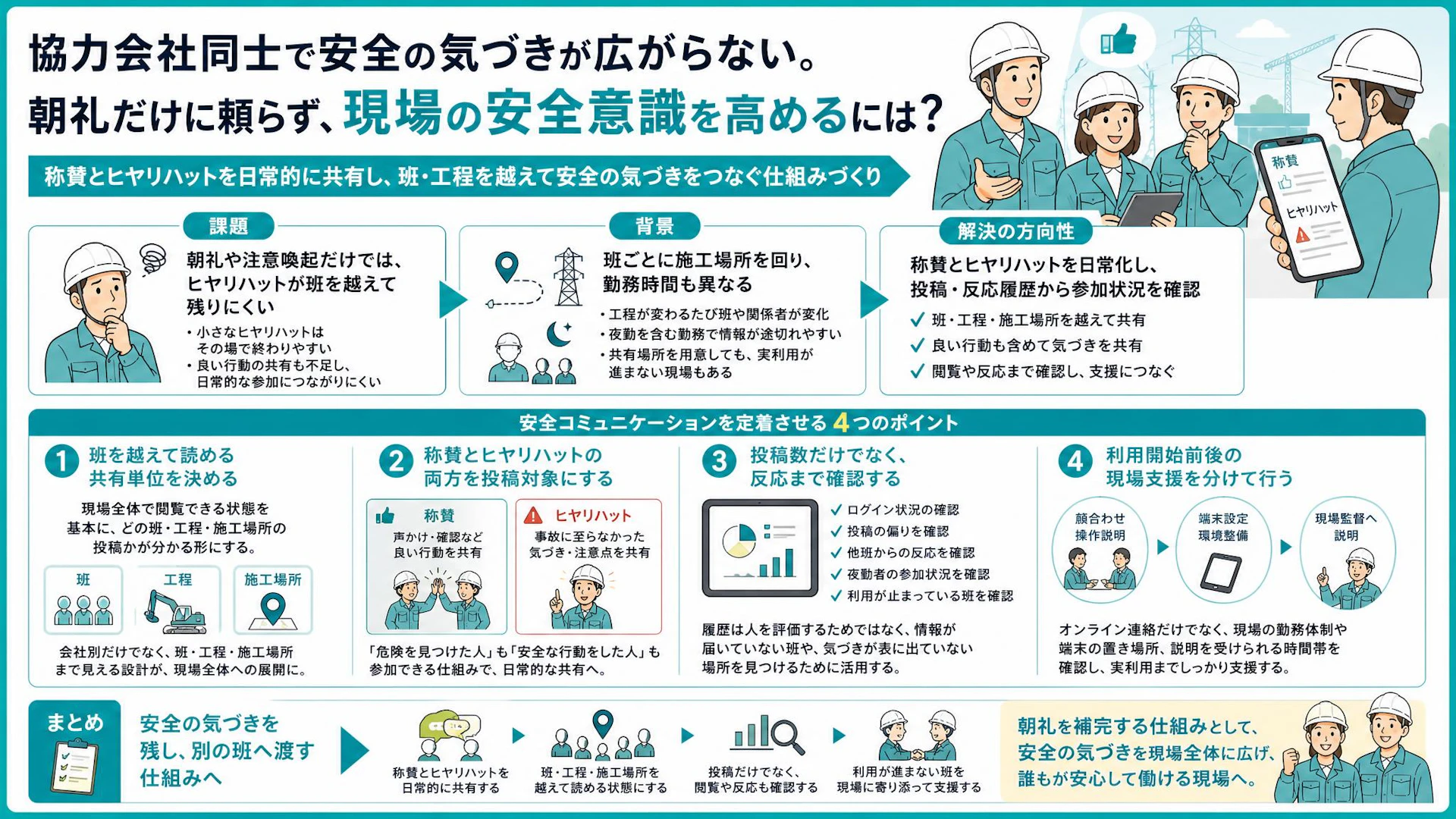 朝礼だけでは届かない——約8人の班が移動するインフラ工事のヒヤリハット共有術