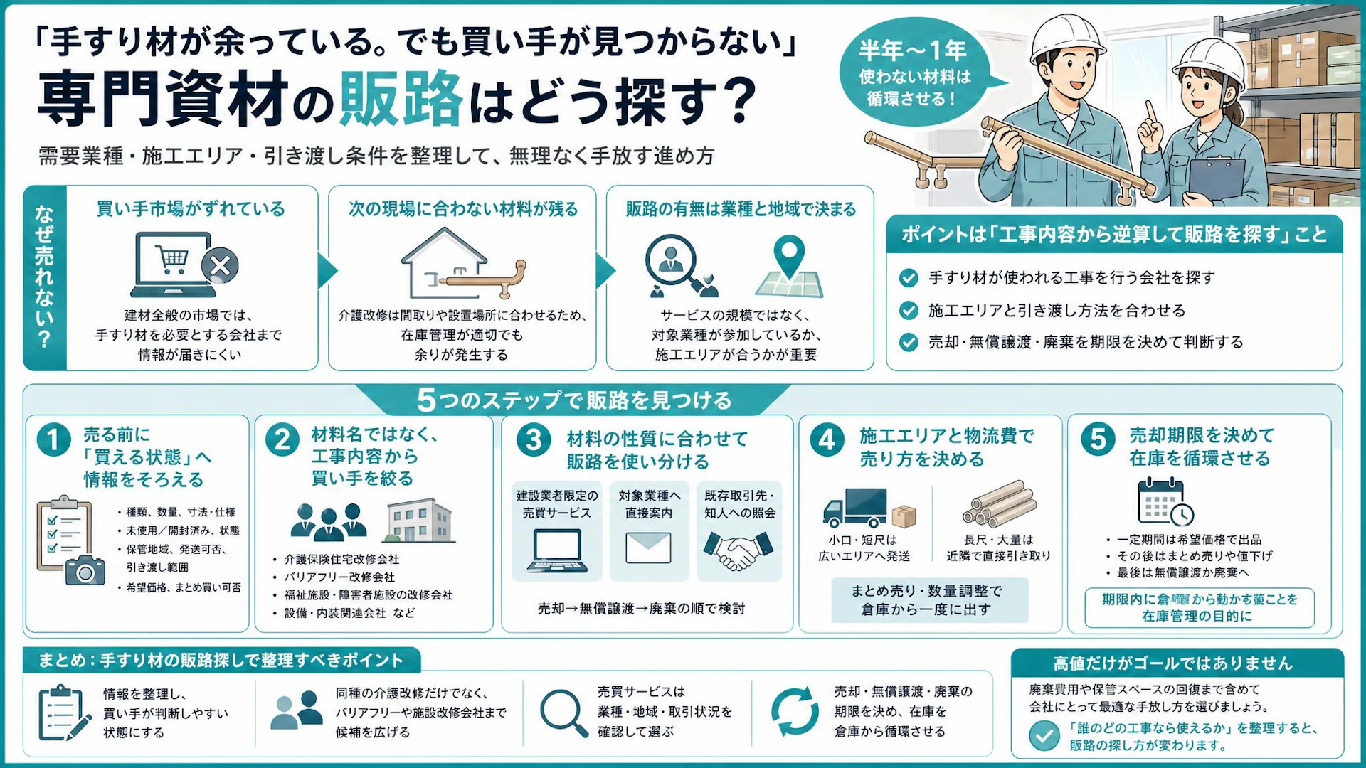 手すり材はどこなら売れる？介護改修の現場に学ぶ余剰建材の販路開拓