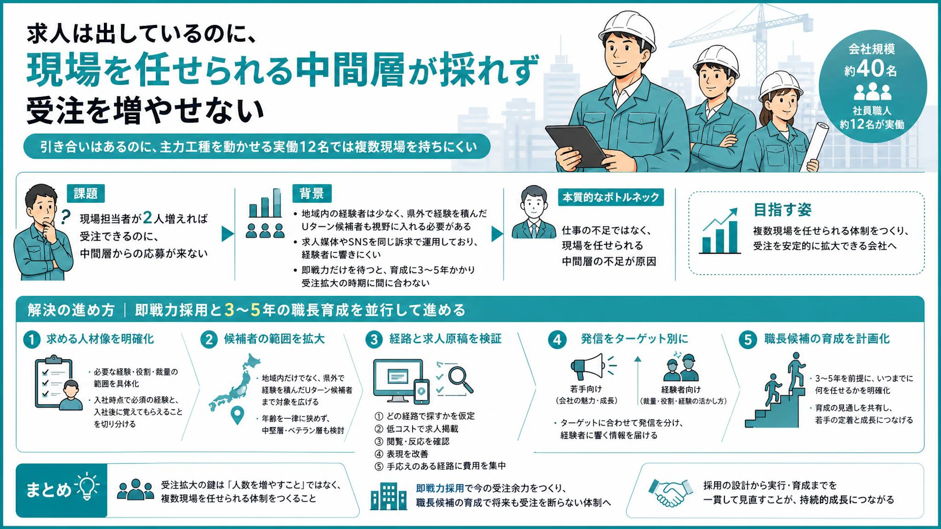 現場を任せられる2人が採れない――実働12名の専門工事会社が見直す経験者採用