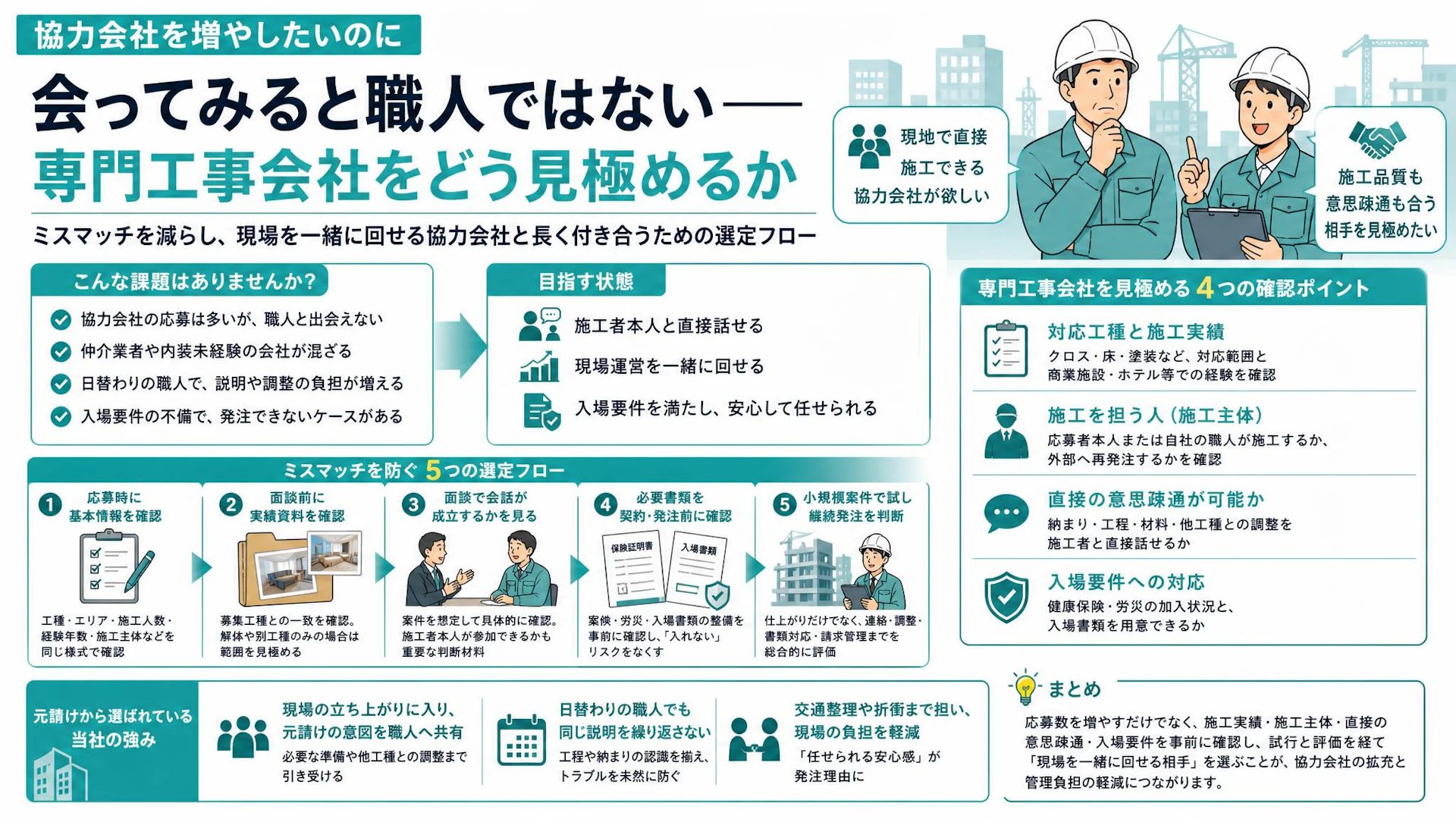 協力会社募集、応募は来るのに職人に会えない｜内装会社が実践する選定基準