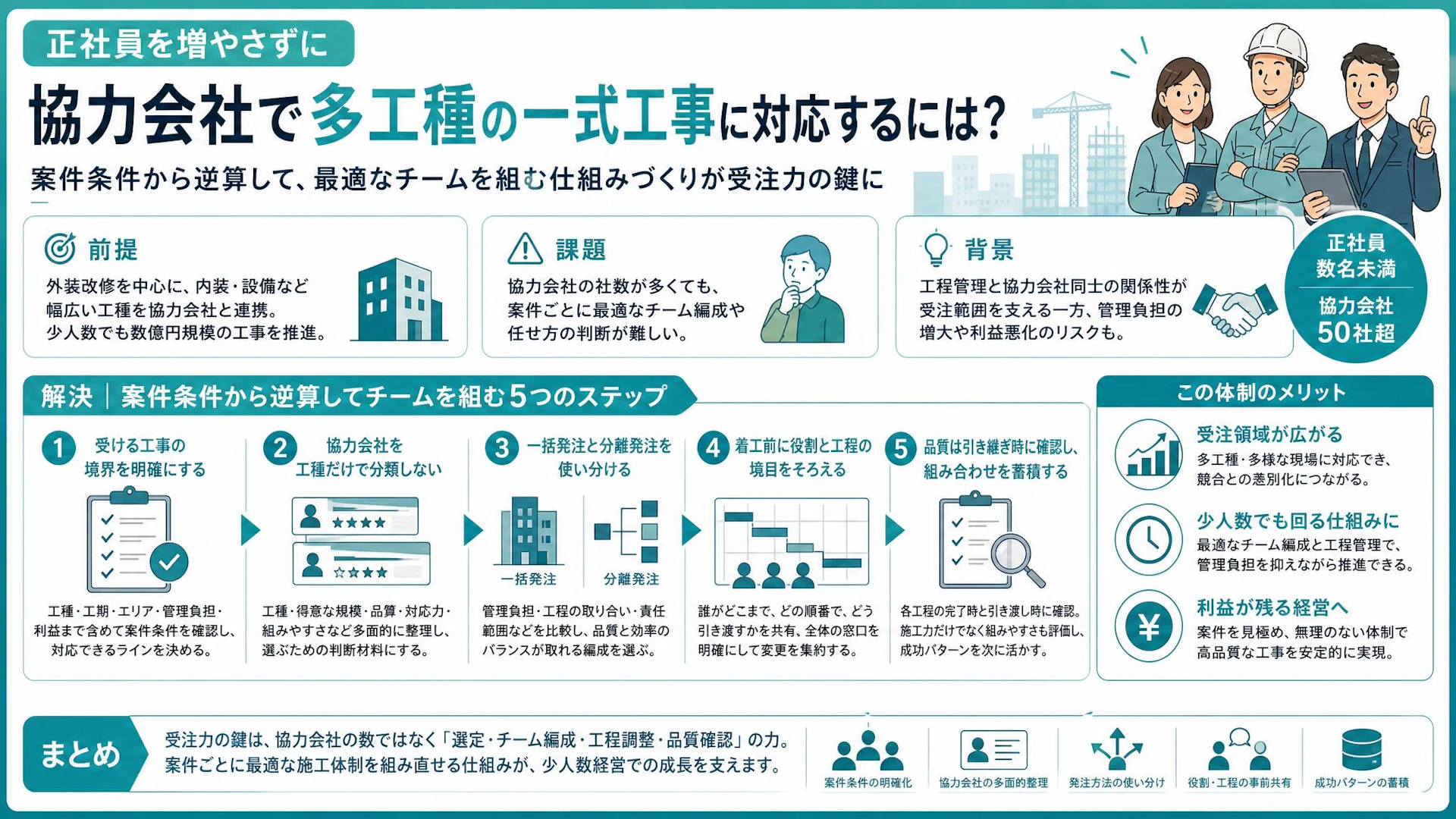 社員を増やさず50社超の協力会社を束ねる｜少人数で一式工事を受け切るチーム編成術