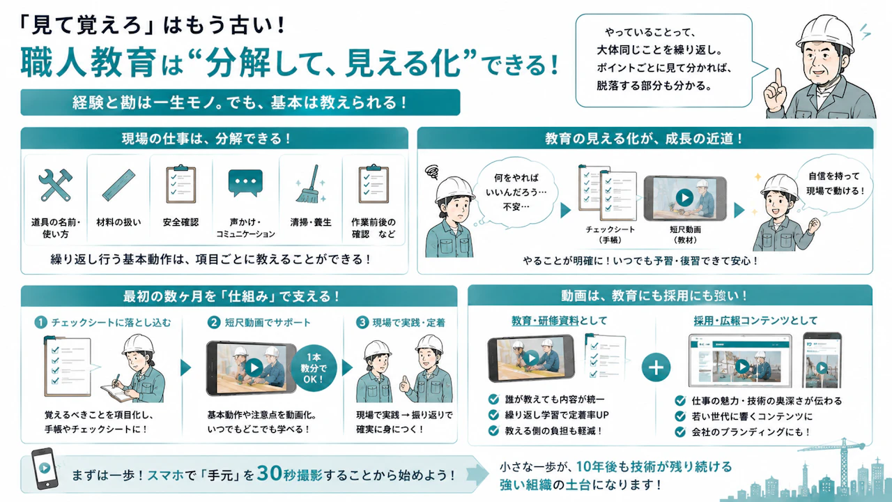「見て覚えろ」はもう古い？職人育成・職人教育をマニュアル化・分解できる理由の図解