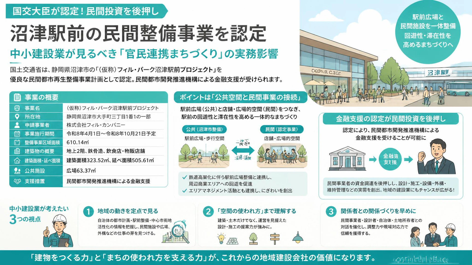 沼津駅前の民間整備事業を国交大臣が認定　中小建設業が見るべき「官民連携まちづくり」の実務影響