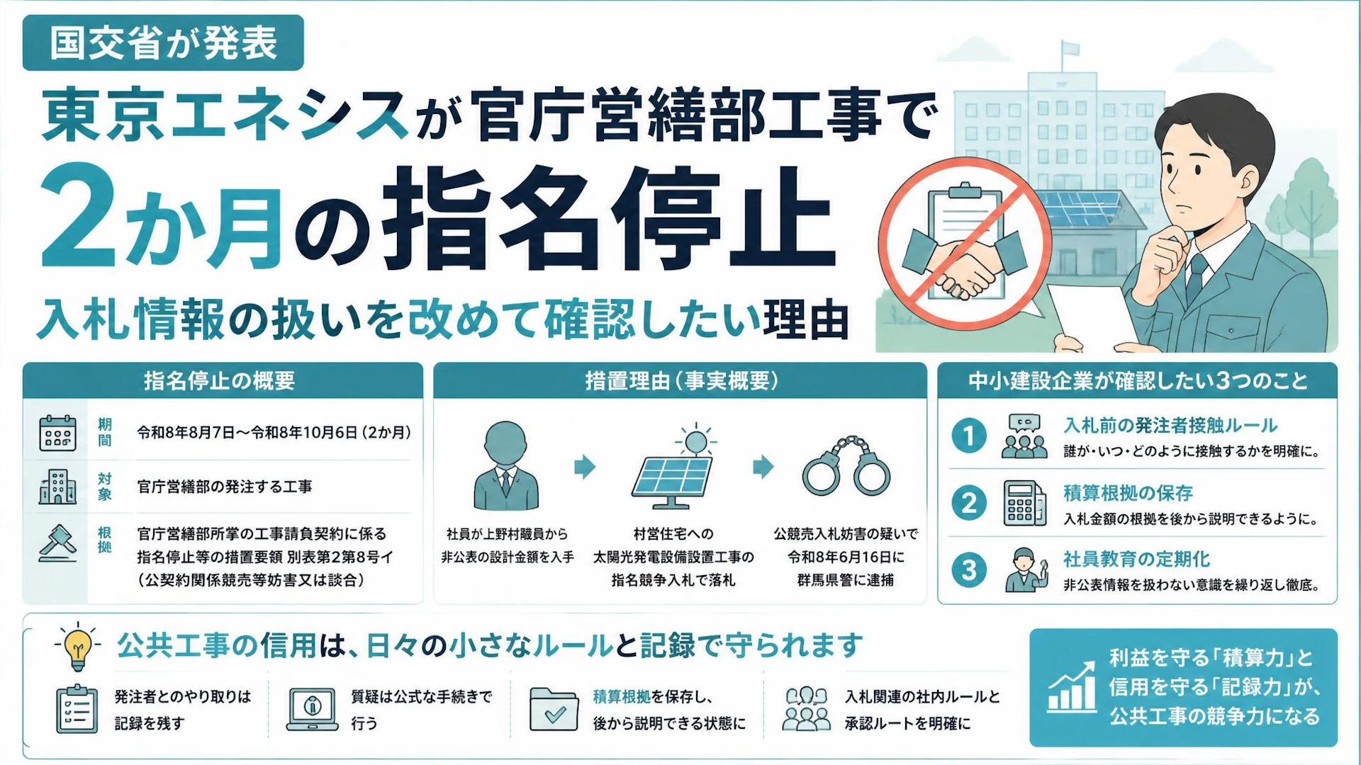 東京エネシスが官庁営繕部工事で2か月の指名停止、入札情報の扱いを改めて確認したい理由