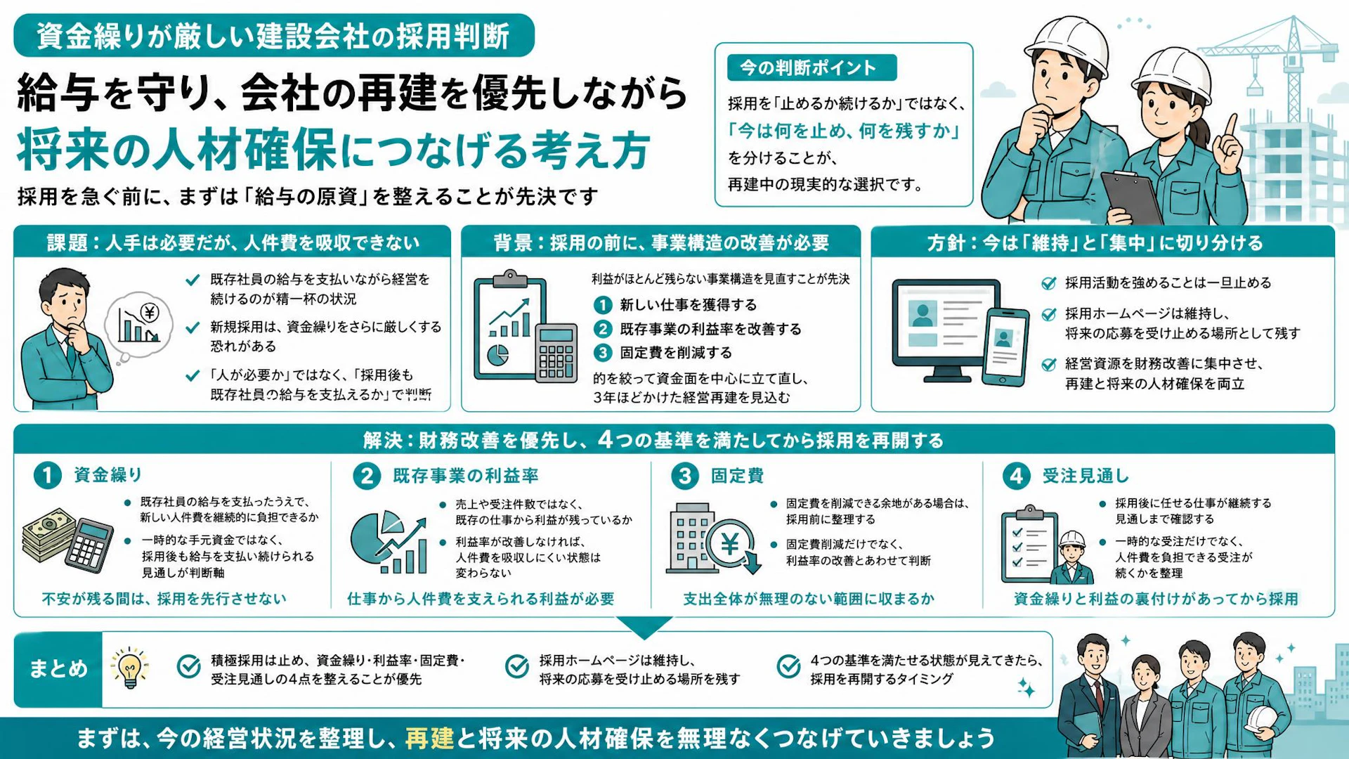 人は欲しい、でも給与原資がない｜再建中の専門工事会社が採用再開を見極める4基準