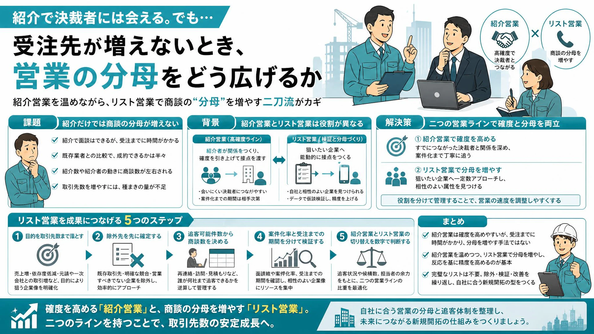 紹介で決裁者に会えても取引先が増えない――専門工事会社の新規開拓を支える二本立て営業