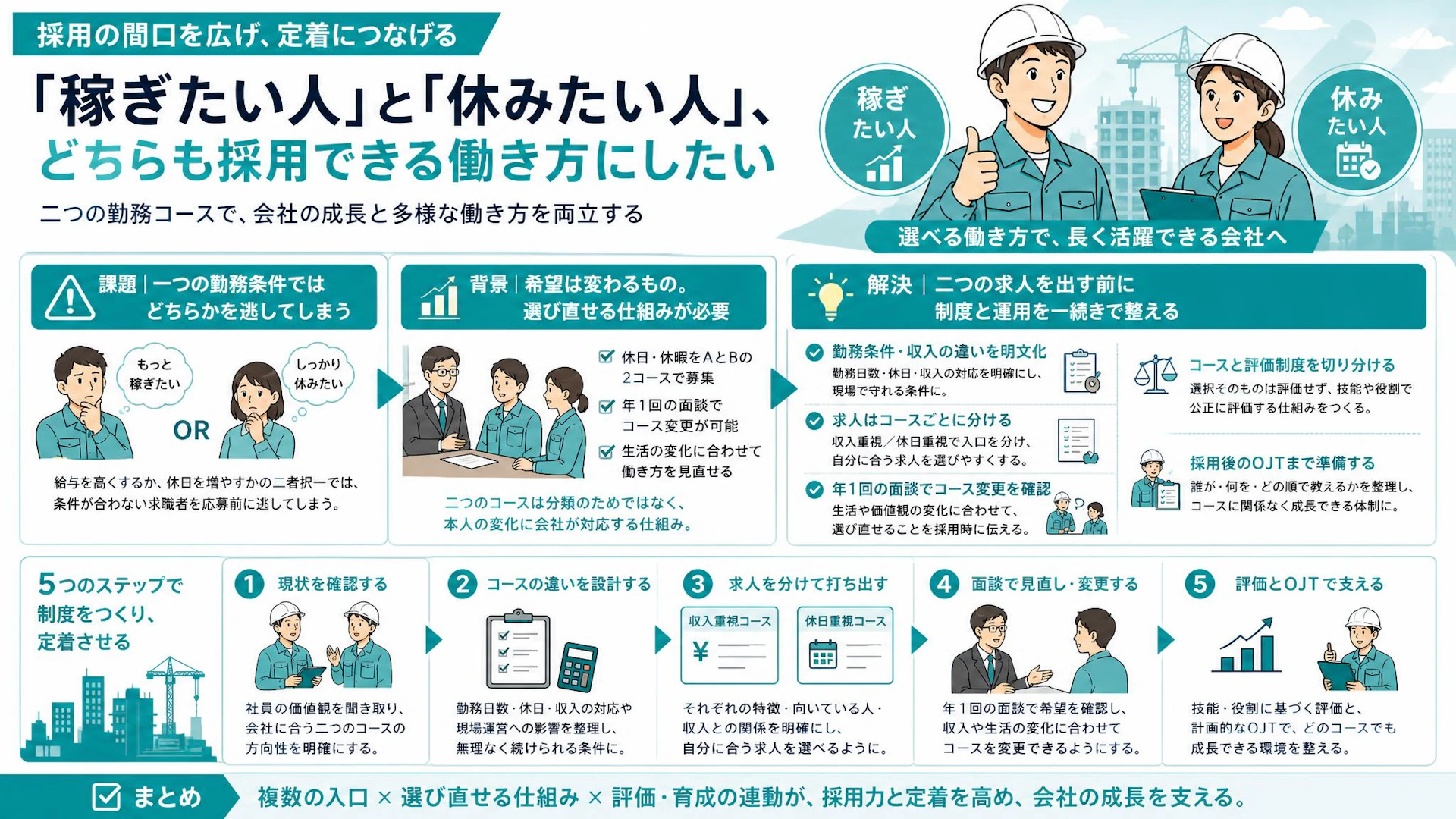 7人から80人へ成長した工事会社に学ぶ「稼ぎたい人・休みたい人」を両方採る仕組み