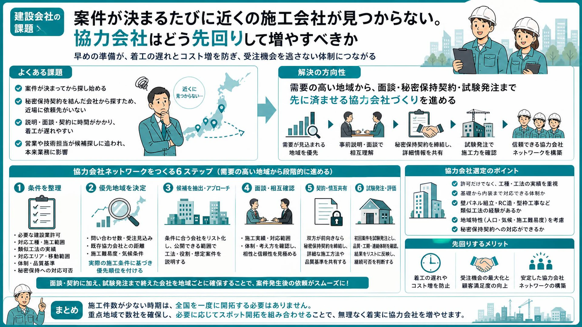 「現場の近くに依頼先がいない」特殊工法を全国展開する協力会社開拓の手順