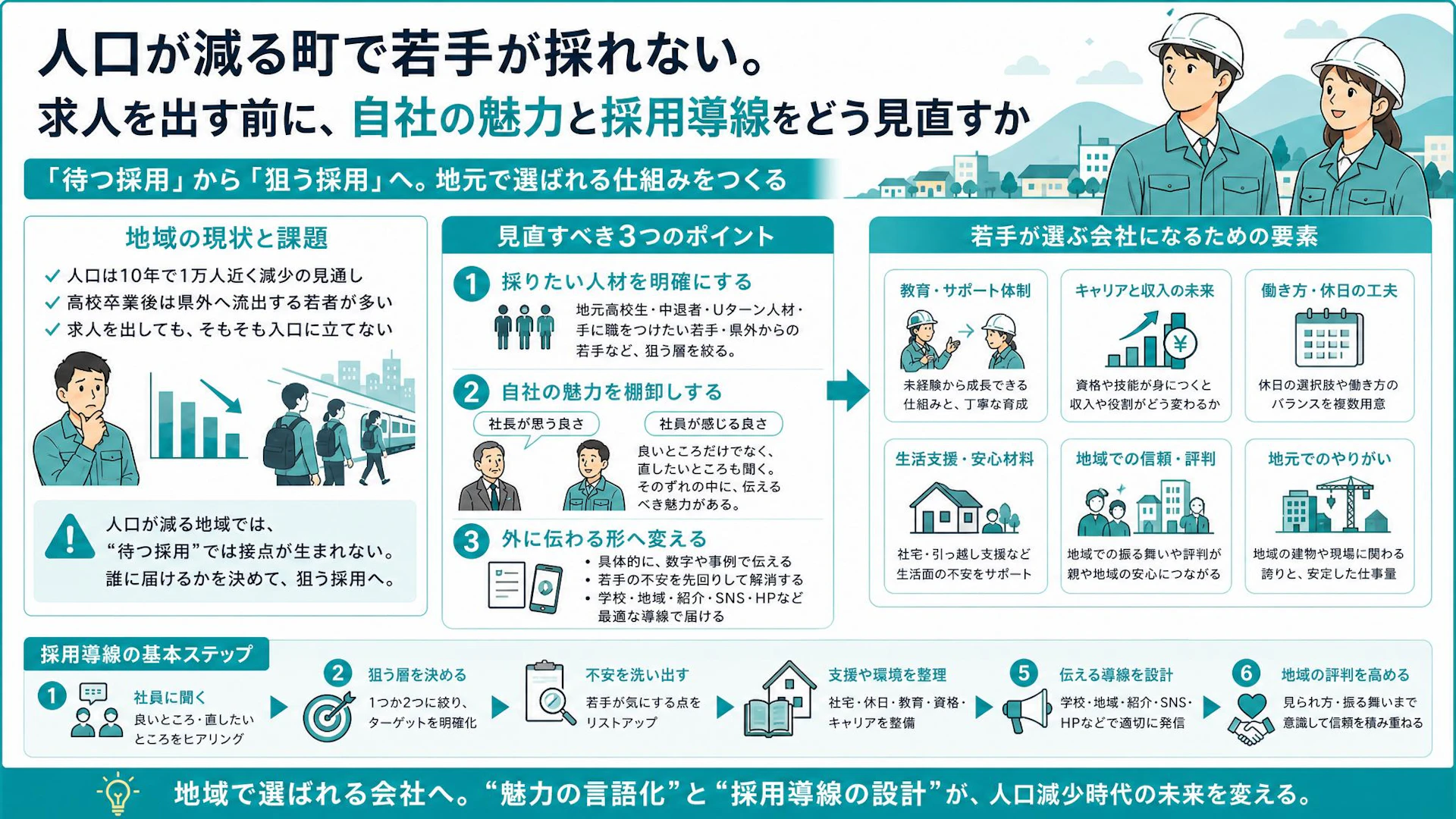 10年で人口1万人減の町で若手採用を動かす｜地方建設会社が求人票より先に決めること