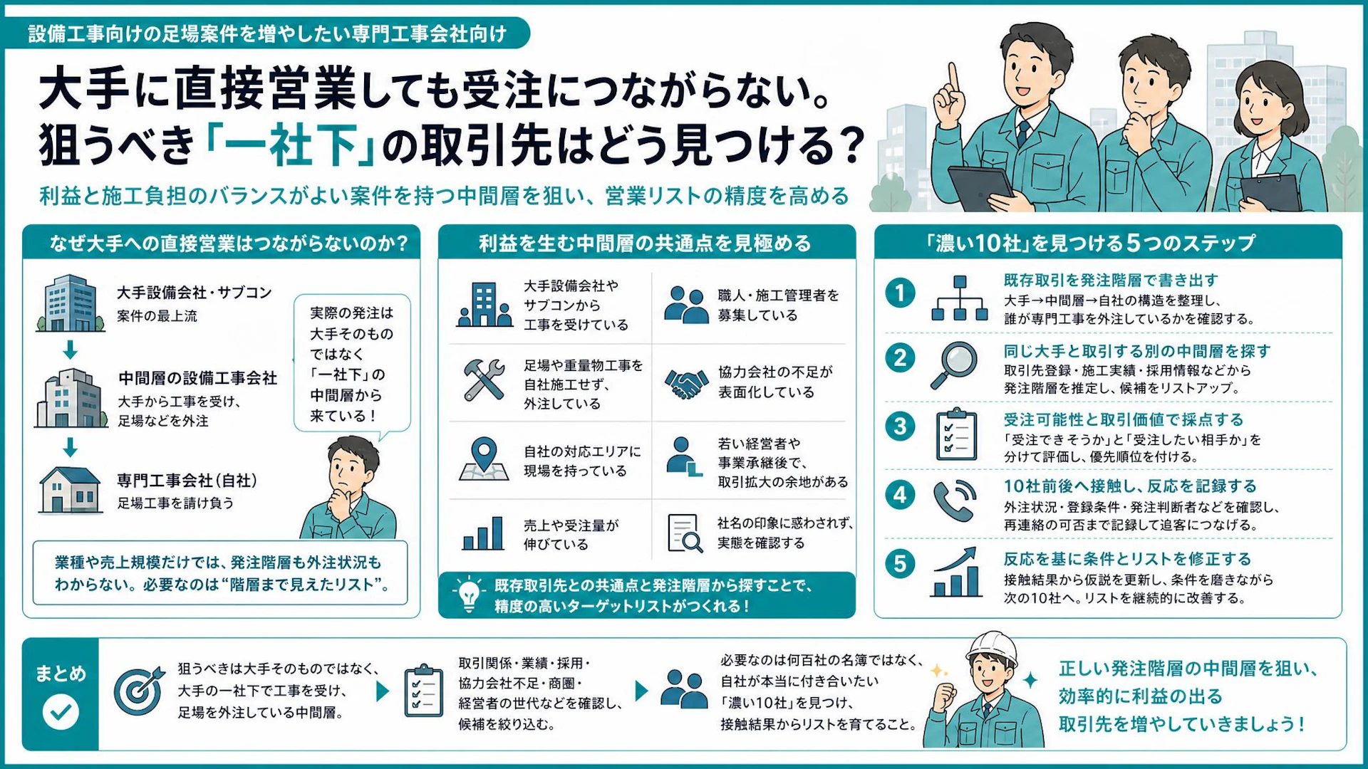大手設備会社を狙っても受注できない――足場会社が見つけた「一社下」の濃い10社を探す営業法