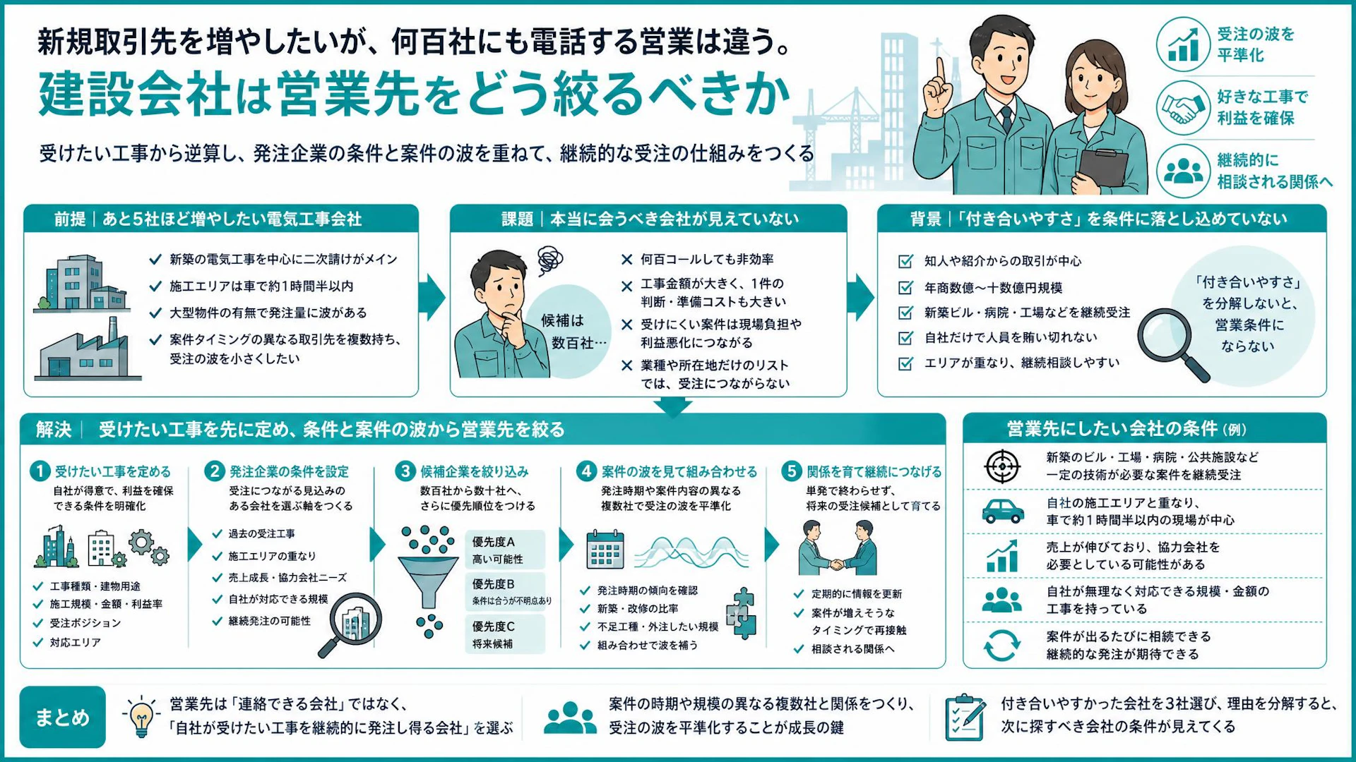 「何百コールもいらない」電気工事会社が受注の波を抑える営業先の絞り方