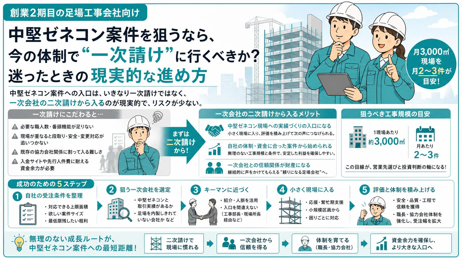 創業2期目の足場会社が中堅ゼネコン案件を取るには？一次請けより先に見るべき二次請けの入口