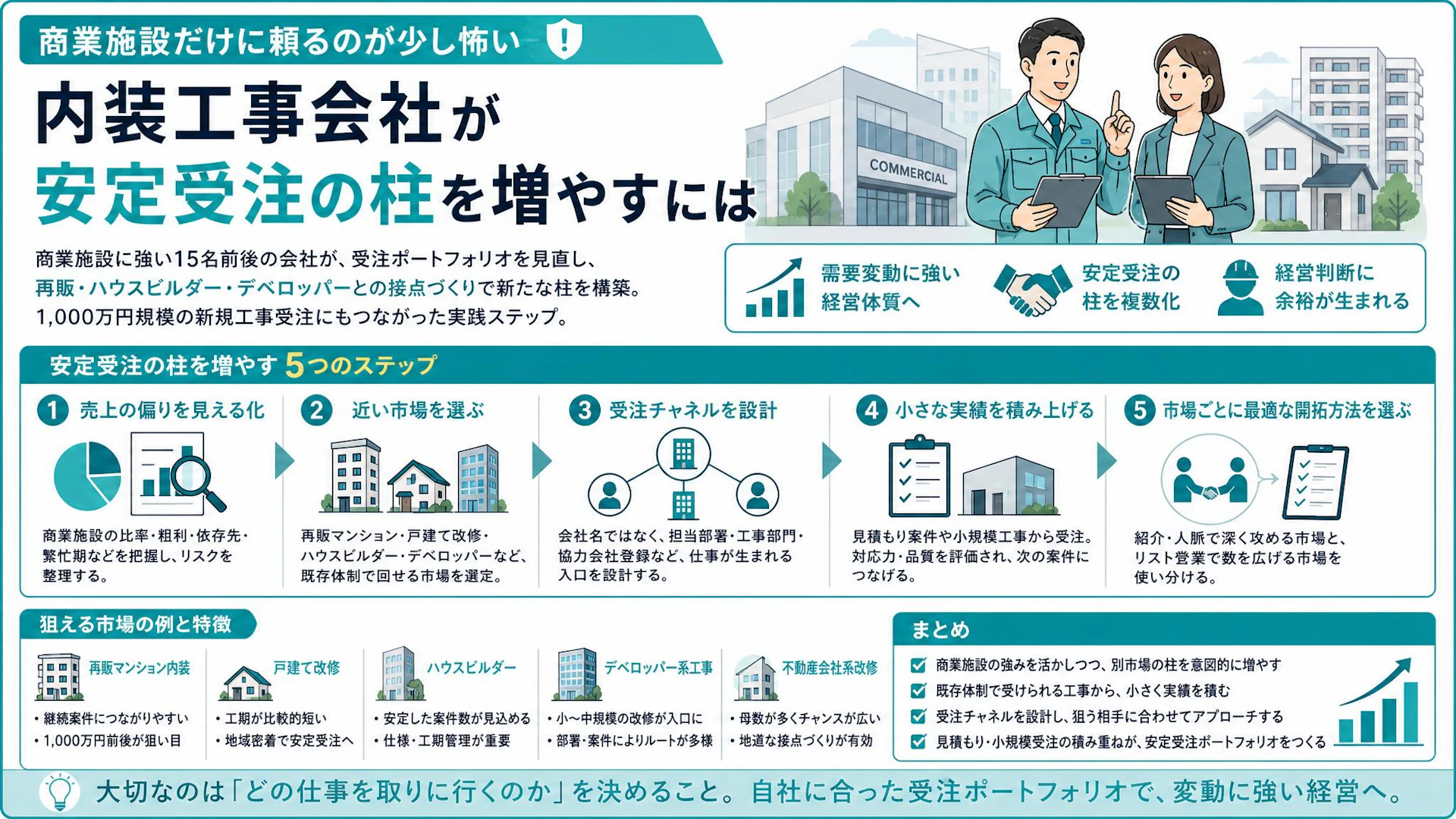 商業施設一本足から抜けるには？内装工事会社の受注ポートフォリオづくり