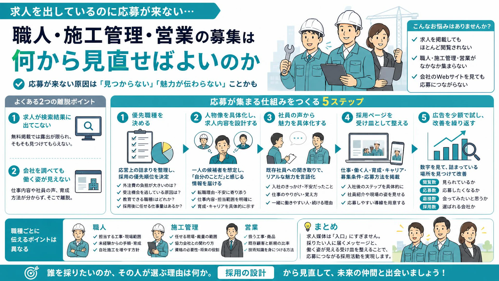 職人・監督・営業を一括募集していないか？応募が来ない建設会社の採用設計