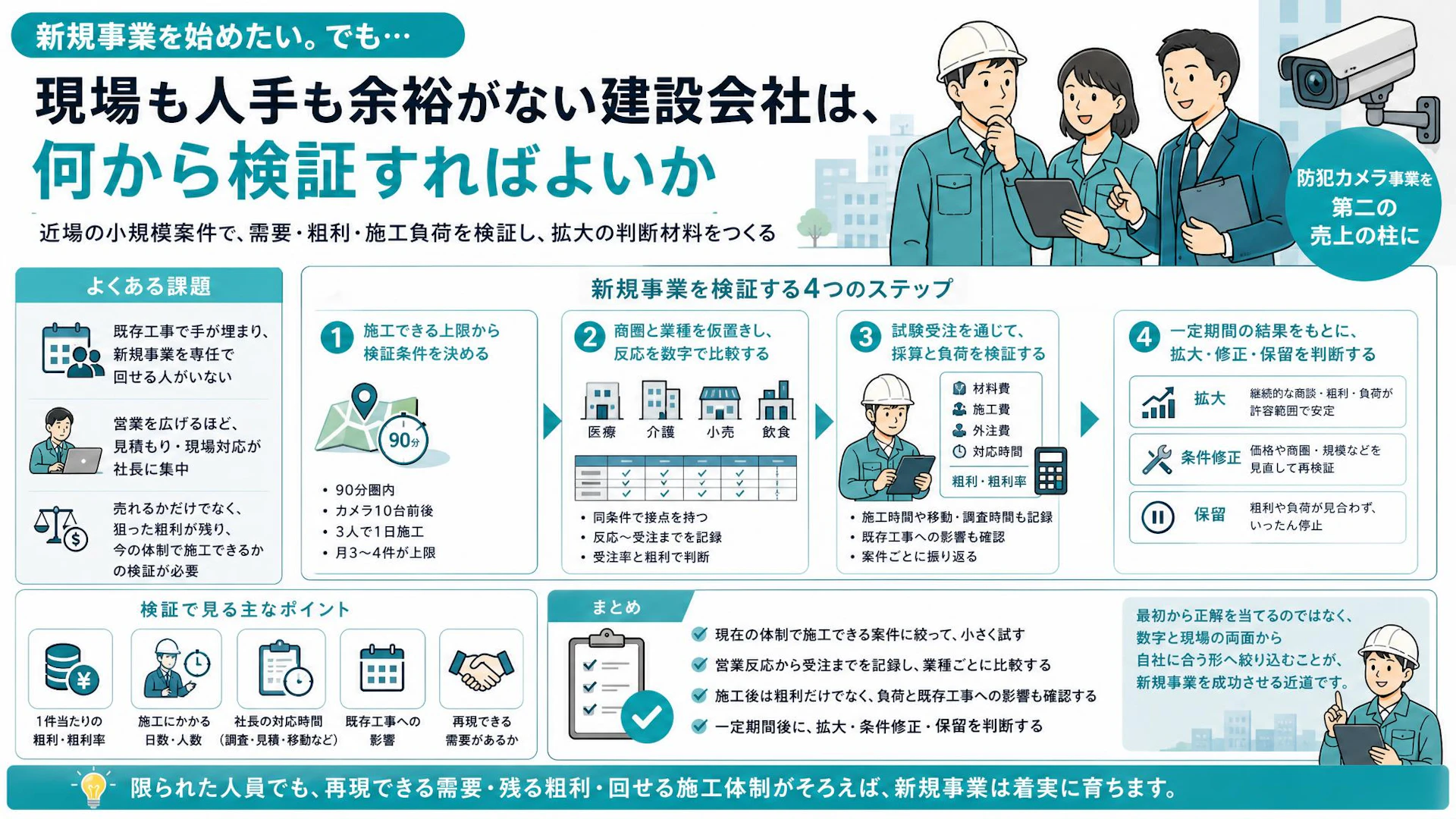 既存工事を止めずに防犯カメラ事業を育てるには？月3〜4件から始める新規事業の検証法