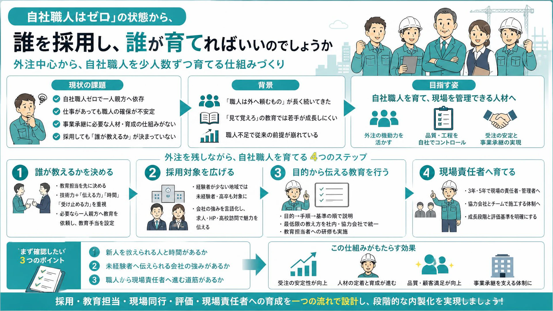 一人親方頼みからどう脱却する？自社職人ゼロの内装工事会社が採用前に決めるべき教育担当