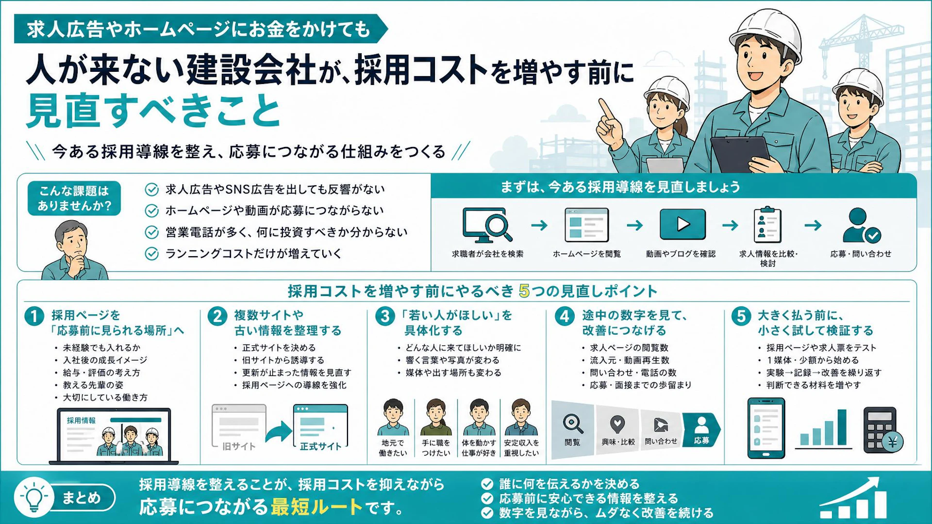 ホームページも動画も反響なし。10名規模の建設会社が採用費を増やす前に見直す導線