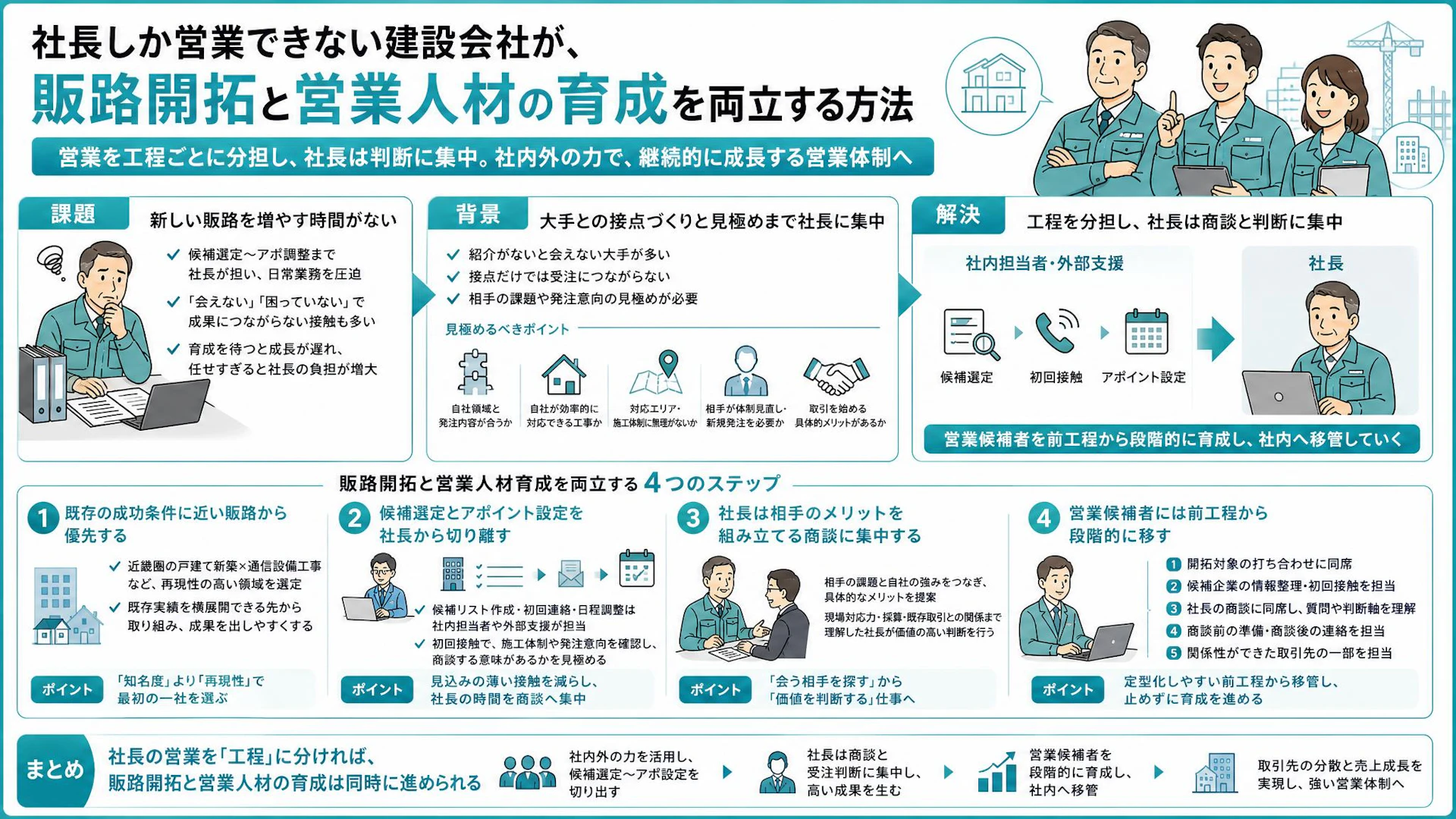 「アポ後なら行ける」社長営業の限界｜専門工事会社が新規開拓と人材育成を両立する役割分担