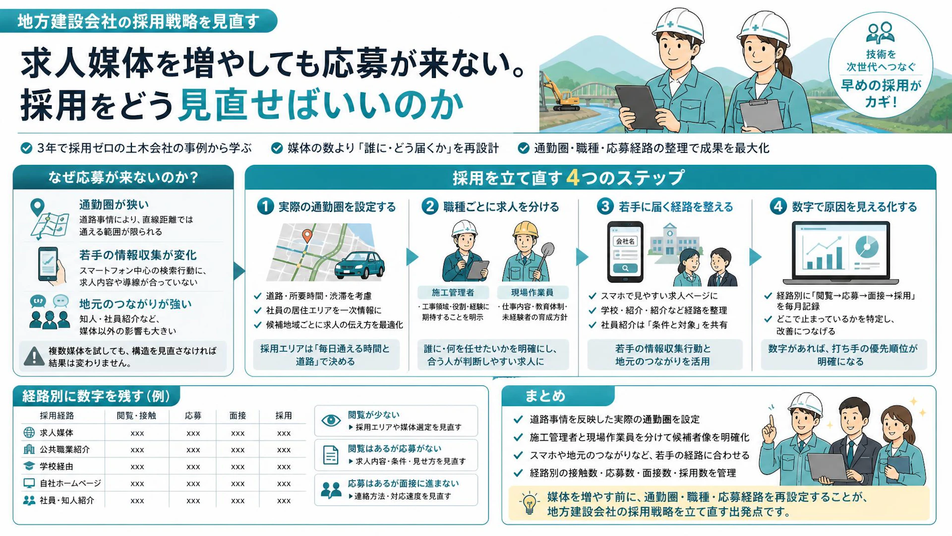 求人媒体を増やしても3年採用ゼロ。地方土木会社が見直す通勤圏・職種・応募経路