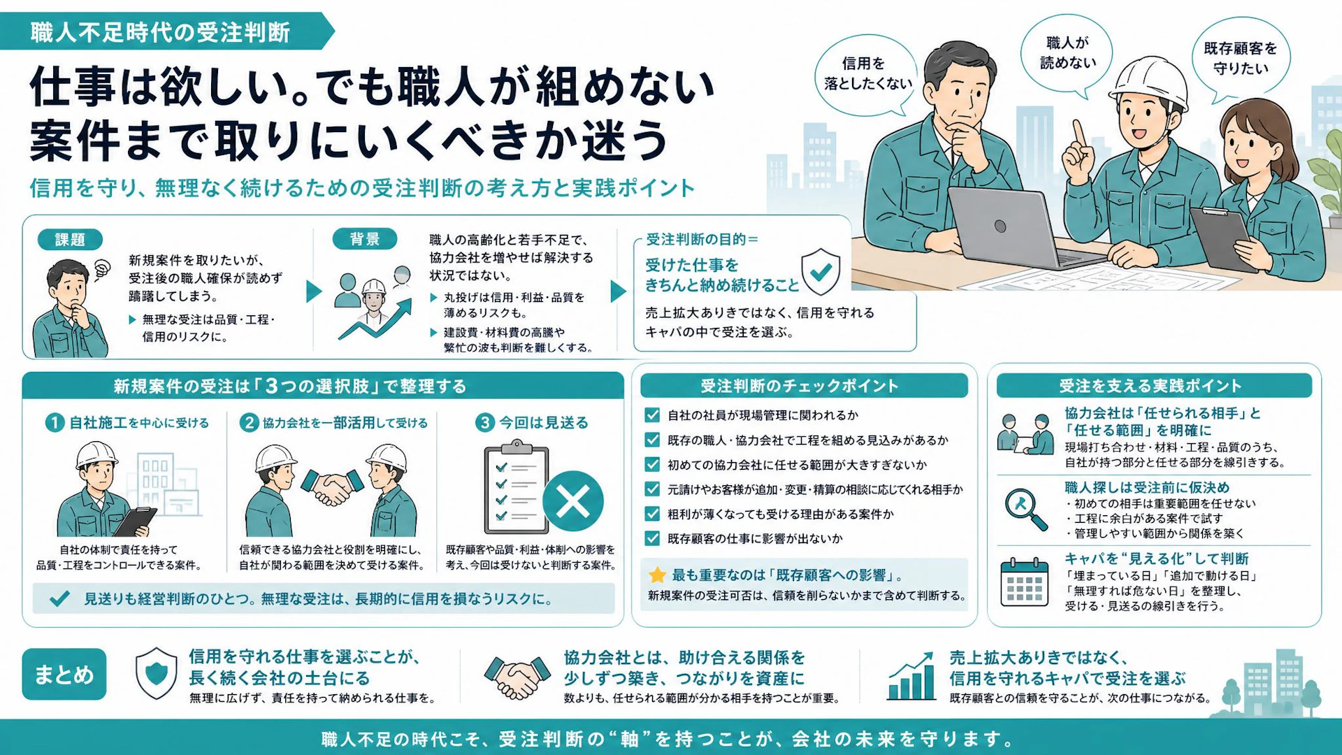 「売上が上がればいいって問題じゃない」職人不足で新規案件を迷う専門工事会社の受注判断