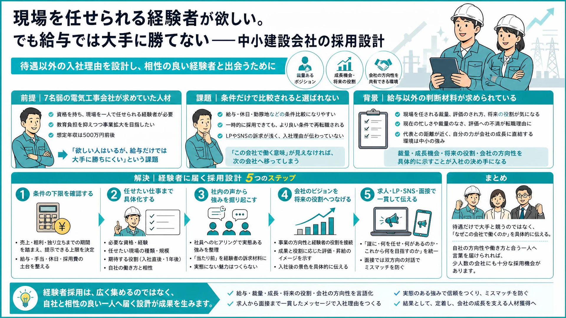 年収500万円前後で経験者に選ばれるには？電気工事会社が整理した給与以外の入社理由