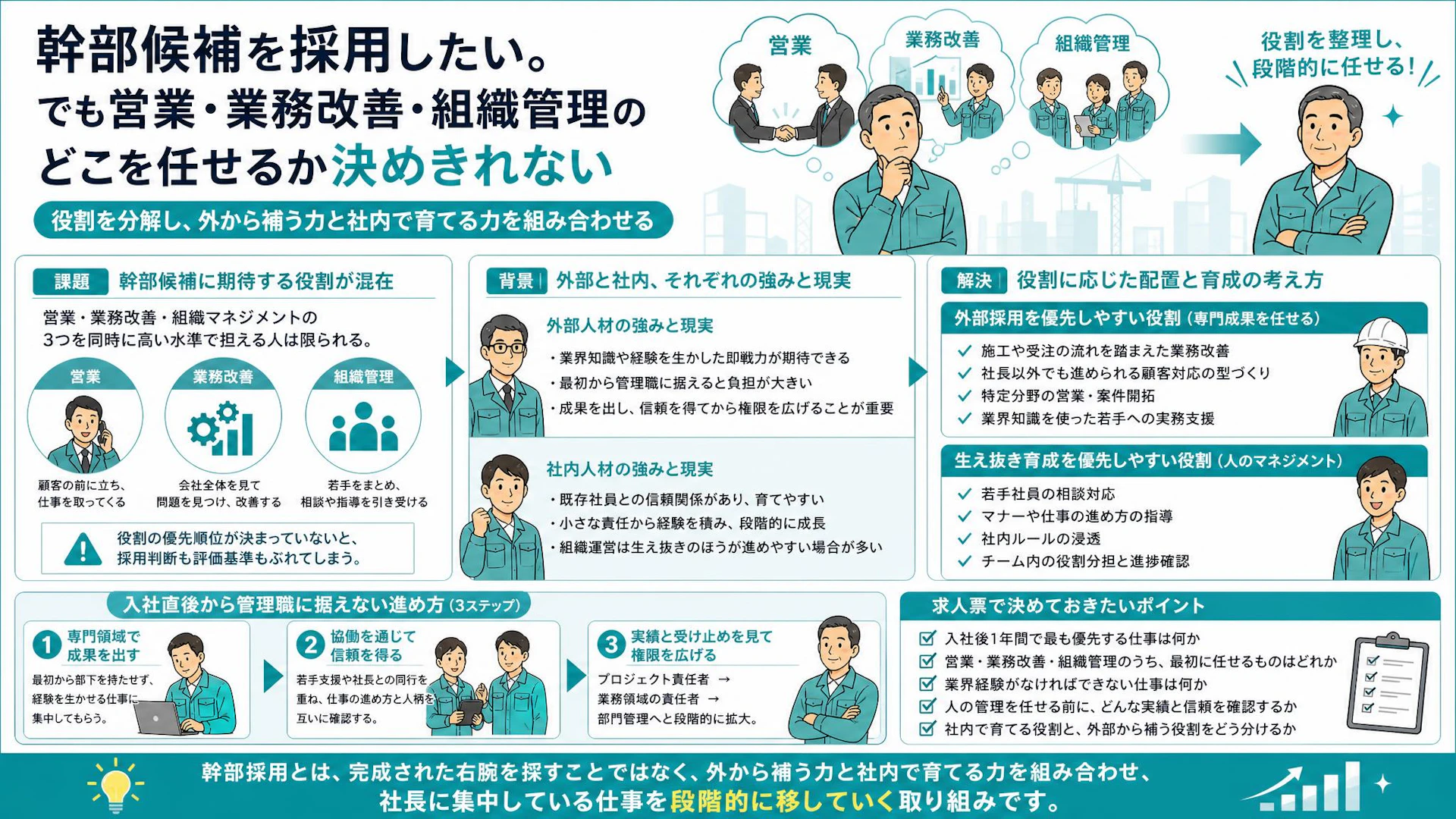 営業も改善も組織管理も任せたい――専門工事会社の幹部候補採用が進まない本当の理由