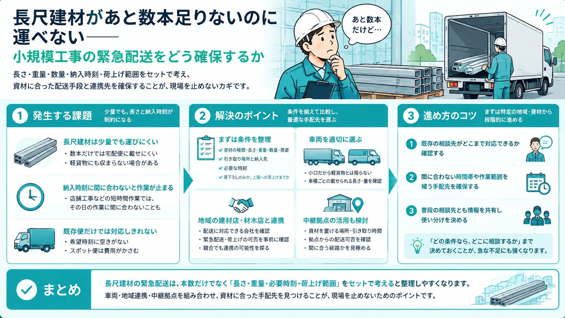 「あと数本」が運べない―長尺建材の緊急配送、手配先をどう備えるか