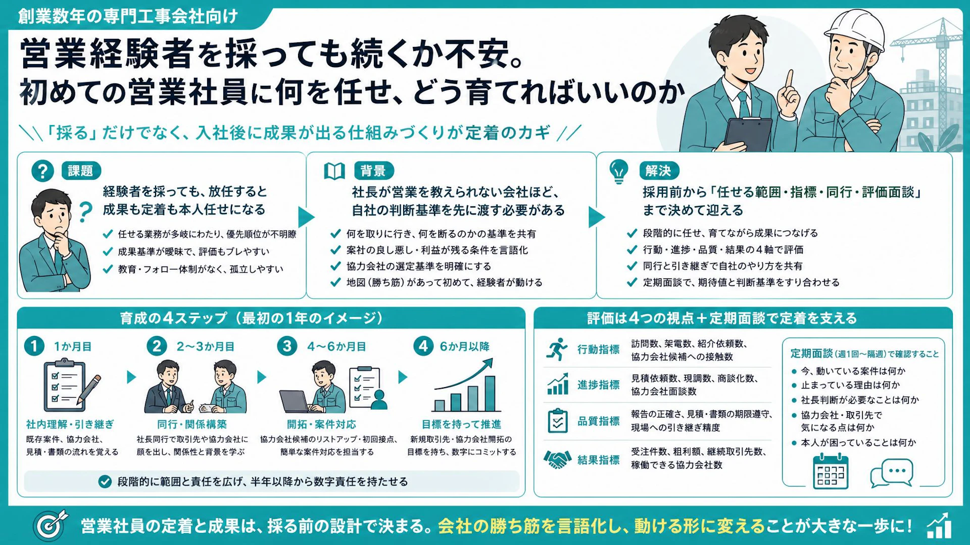 営業経験者を採ったのに続かないを防ぐ。建設会社が入社前に整える受け入れ体制