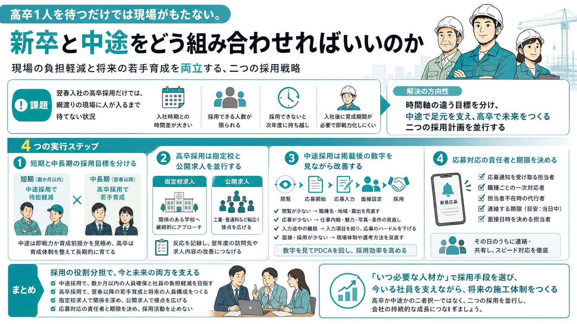 高卒採用だけでは現場がもたない。大工工事会社の新卒・中途採用計画