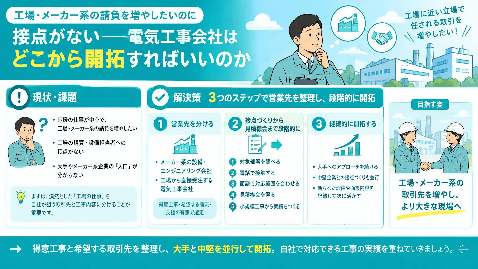 工場の購買担当とつながれない｜電気工事会社がメーカー系企業を新規開拓する手順