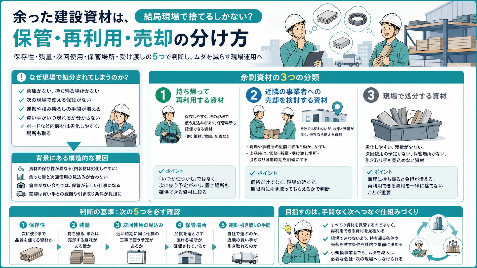 倉庫がない内装工事会社は余った資材をどうする？「現場で捨てる」を減らす5つの判断基準