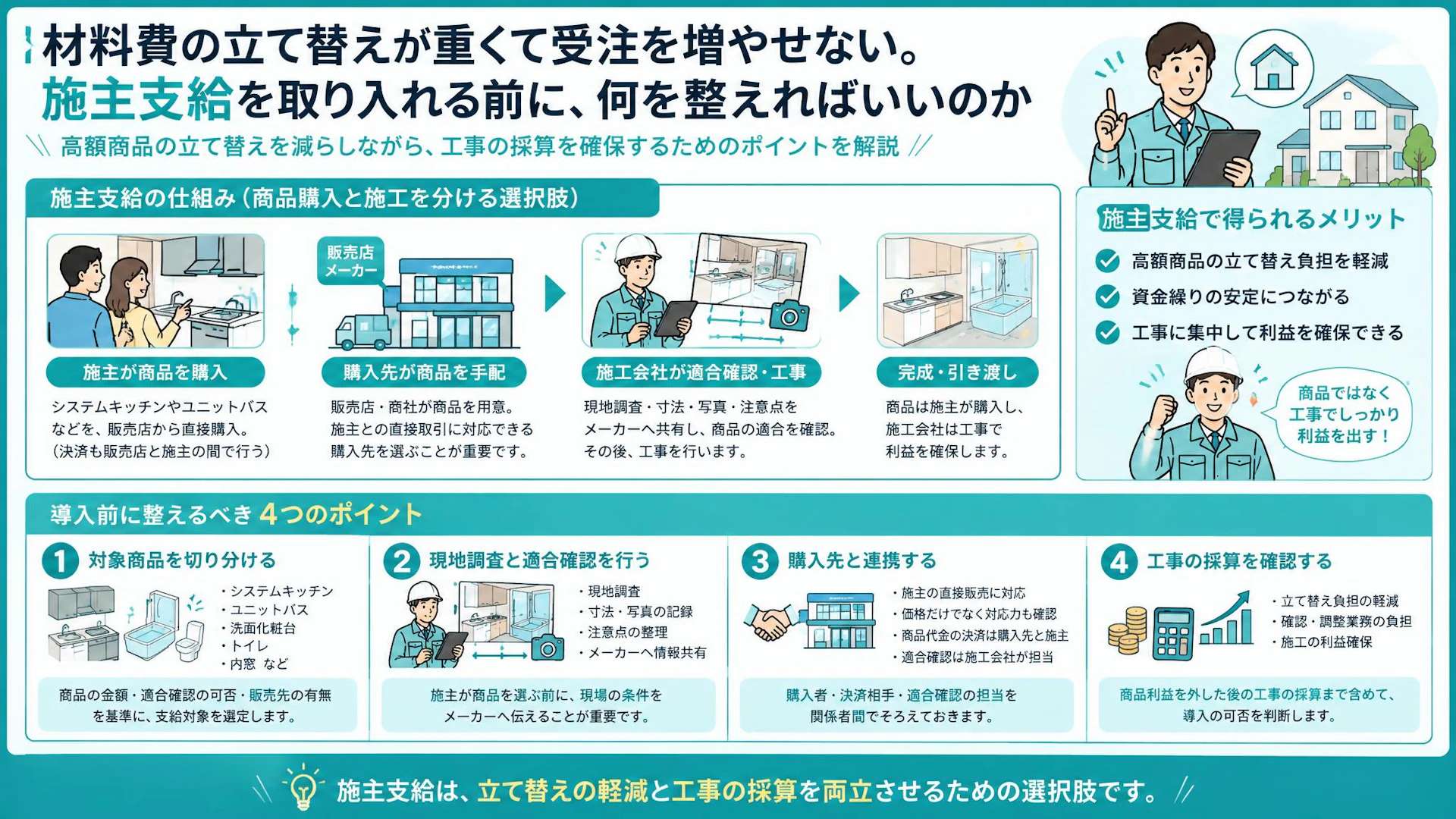 受注が増えるほど材料代の立て替えが重い｜施主支給で資金負担を抑え、施工利益を残すには