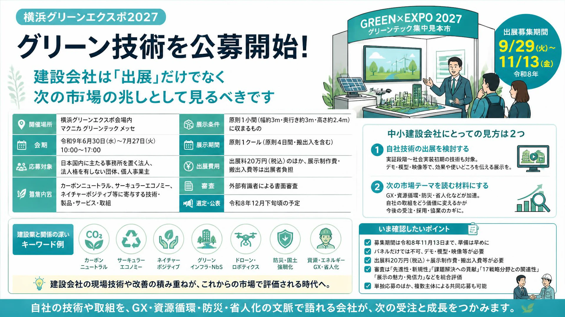 横浜グリーンエクスポでグリーン技術を公募、建設会社は「出展」だけでなく次の市場の兆しとして見るべきです